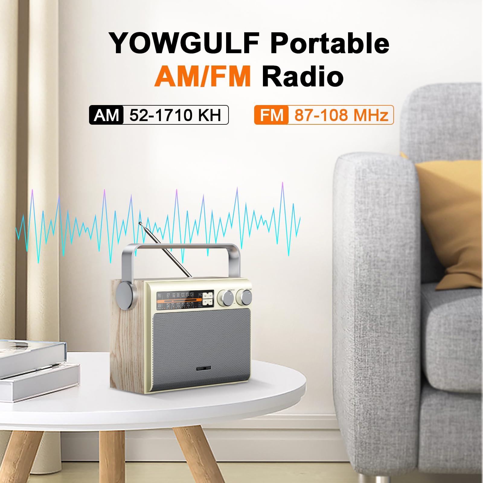 Portable AM FM Radio with Bluetooth - Best Reception, Battery or Wall Powered, Headphone Jack, USB, Aux Input, Big Speaker - Perfect for Home, Outdoor, Camping, Travel & Gifts