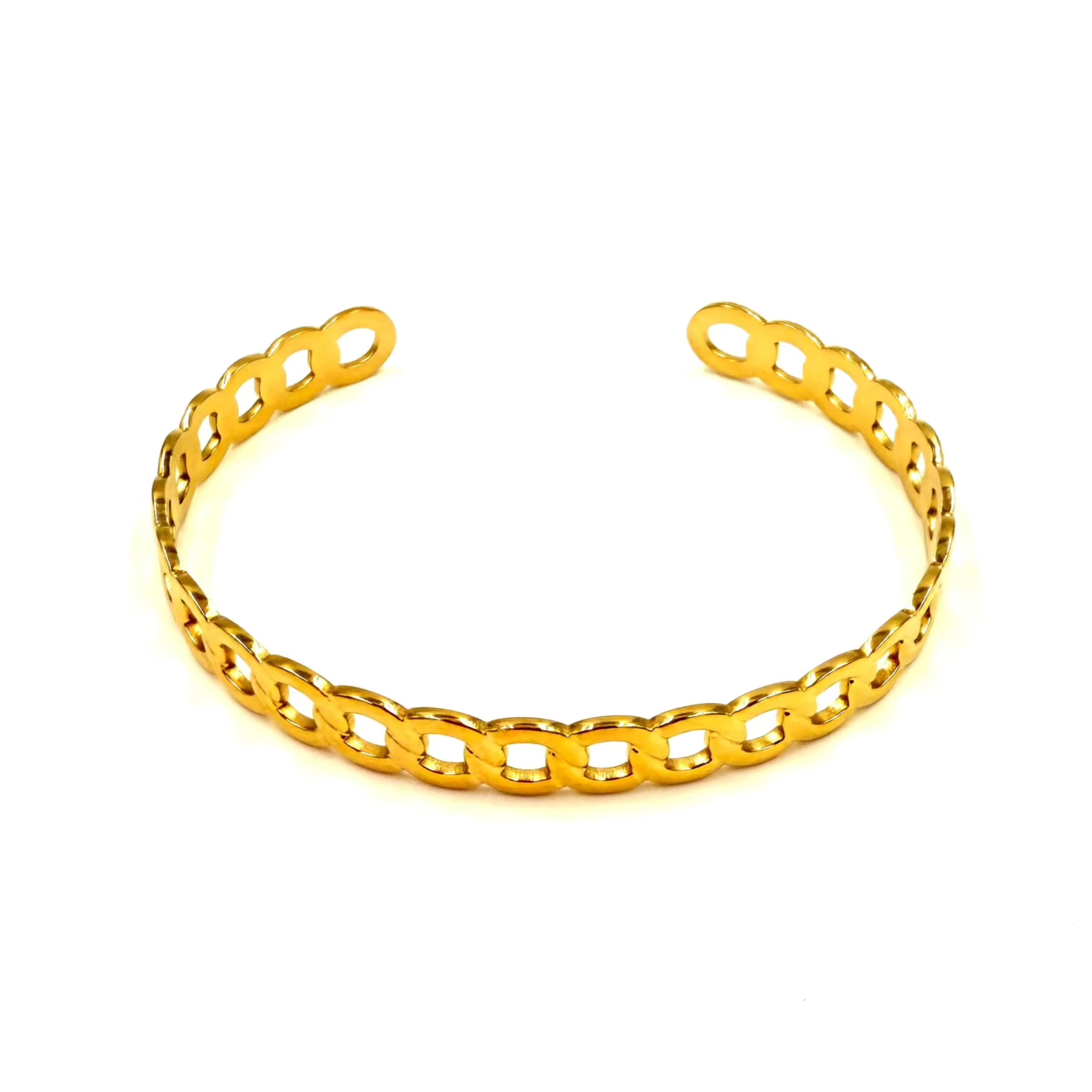 Ashley Gold Stainless Steel Open Link Bangle Bracelet for Women - Trendy Adjustable Cuff Jewelry for Everyday Wear, Parties & Gifts