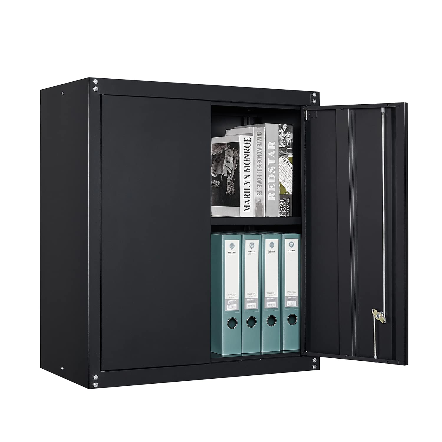 GREATMEET Black Metal Storage Cabinet with Adjustable Shelf - for Kitchen, Office & Garage Storage
