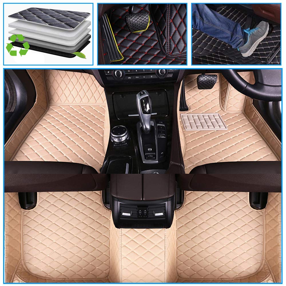 2006-2010 Hummer H3 Custom Fit All-Weather Car Floor Mats - Heavy Duty Non-Slip Leather Liners with Full Coverage Protection (Beige) | Perfect for Off-Roading, Daily Commutes & Extreme Weather Conditions