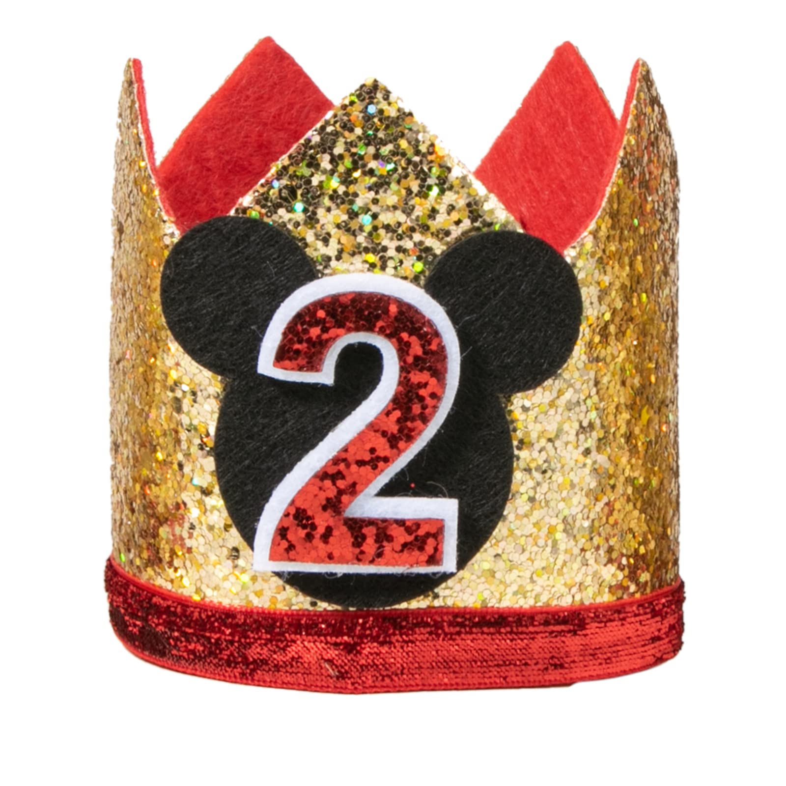 Mickey Mouse Glitter Crown Birthday Party Hats for Boys & Girls - 1st 2nd 3rd Birthday Celebration Supplies - Perfect for Disney Themed Parties, Baby Showers & Photo Props