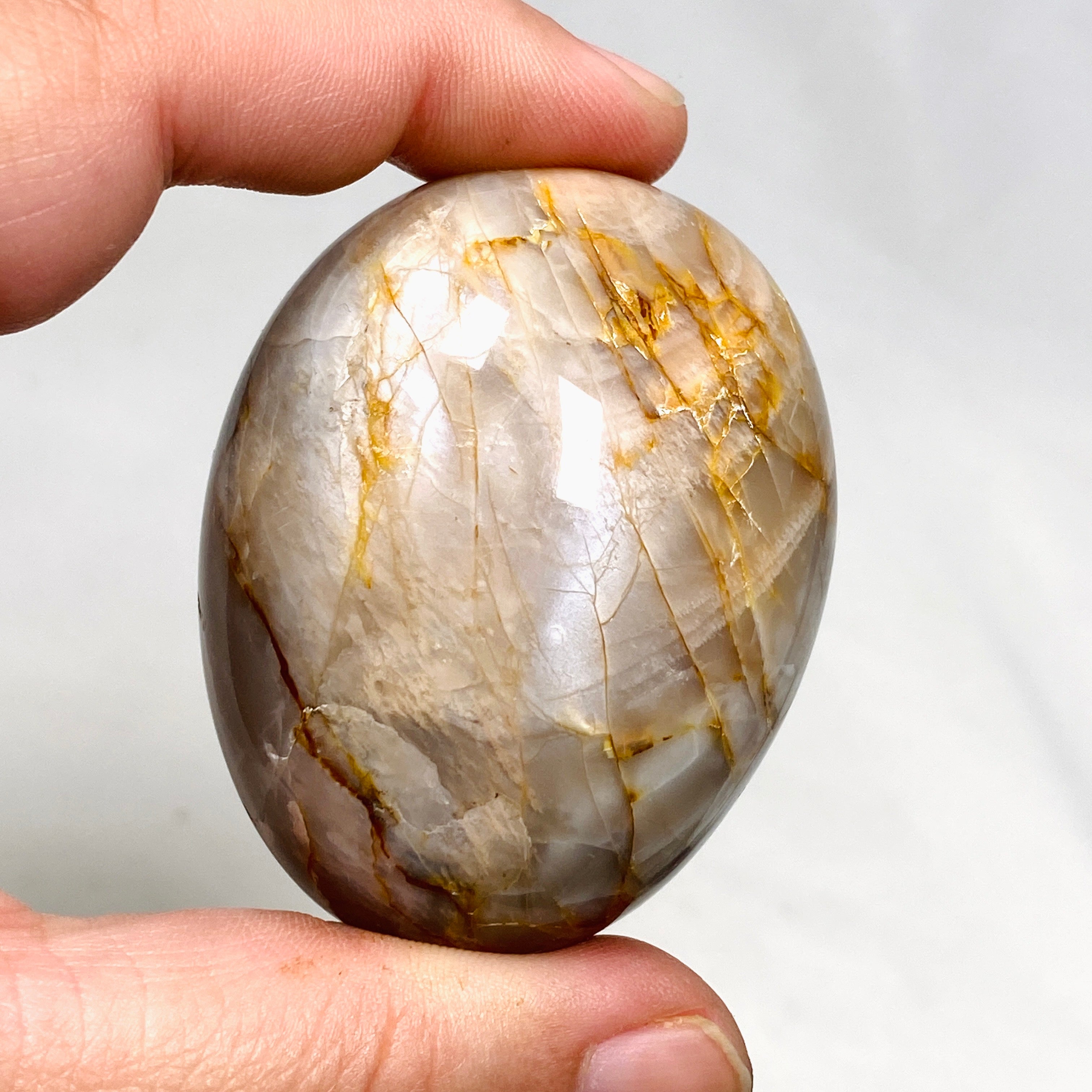 Natural Peach Moonstone Palm Stone - Healing Crystal for Stress Relief & Meditation - Perfect for Reiki, Yoga & Spiritual Practices