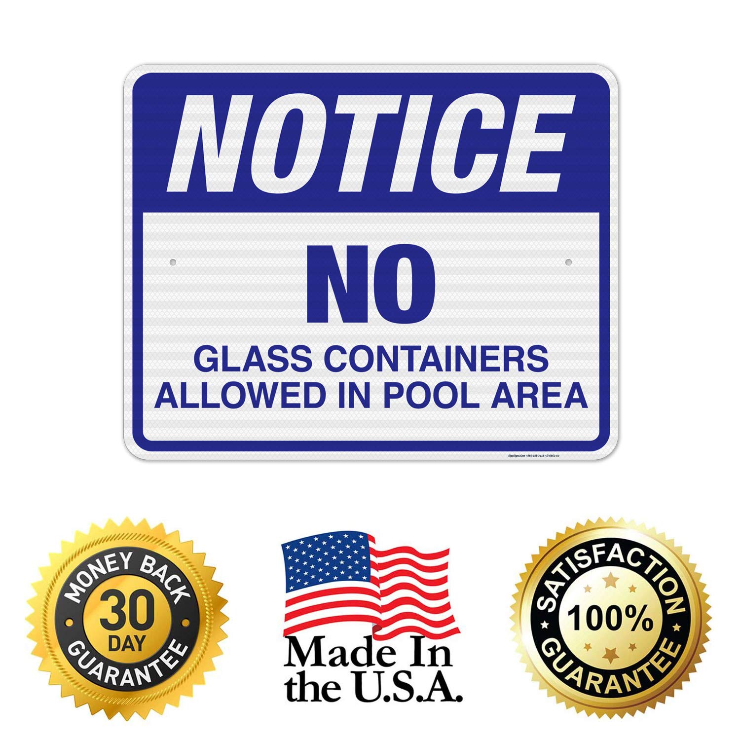 No Glass Containers Allowed Sign - 24x30 Inch Pool Area Warning Sign with 3M EGP Reflective .080 Aluminum, Fade Resistant for Indoor & Outdoor Use - Made in USA - Ideal for Swimming Pools, Water Parks and Public Recreation Areas