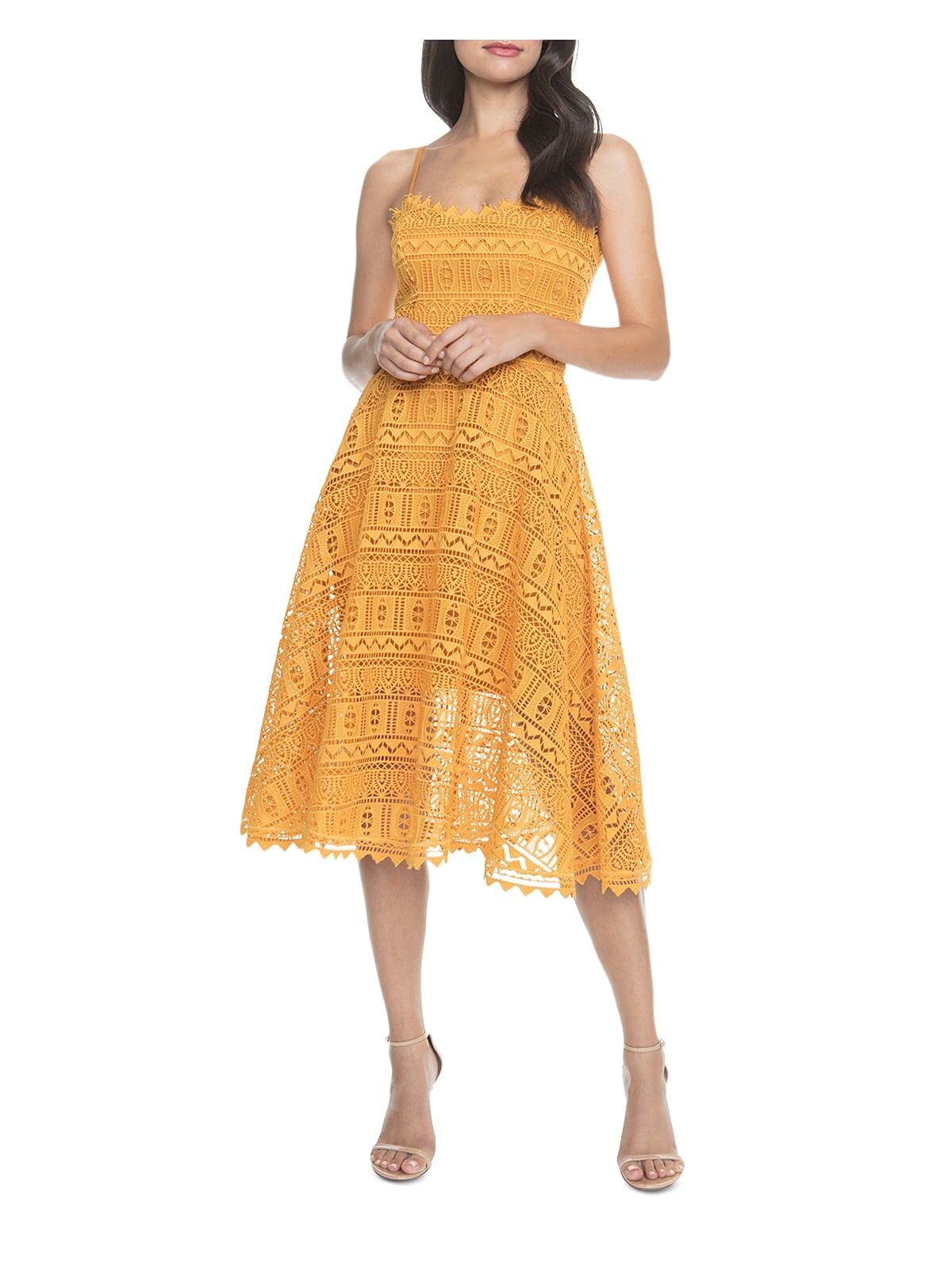 Dress the Population Women's Brenna Sleeveless Lace Fit & Flare Midi Dress - Elegant Wedding Guest & Cocktail Party Attire