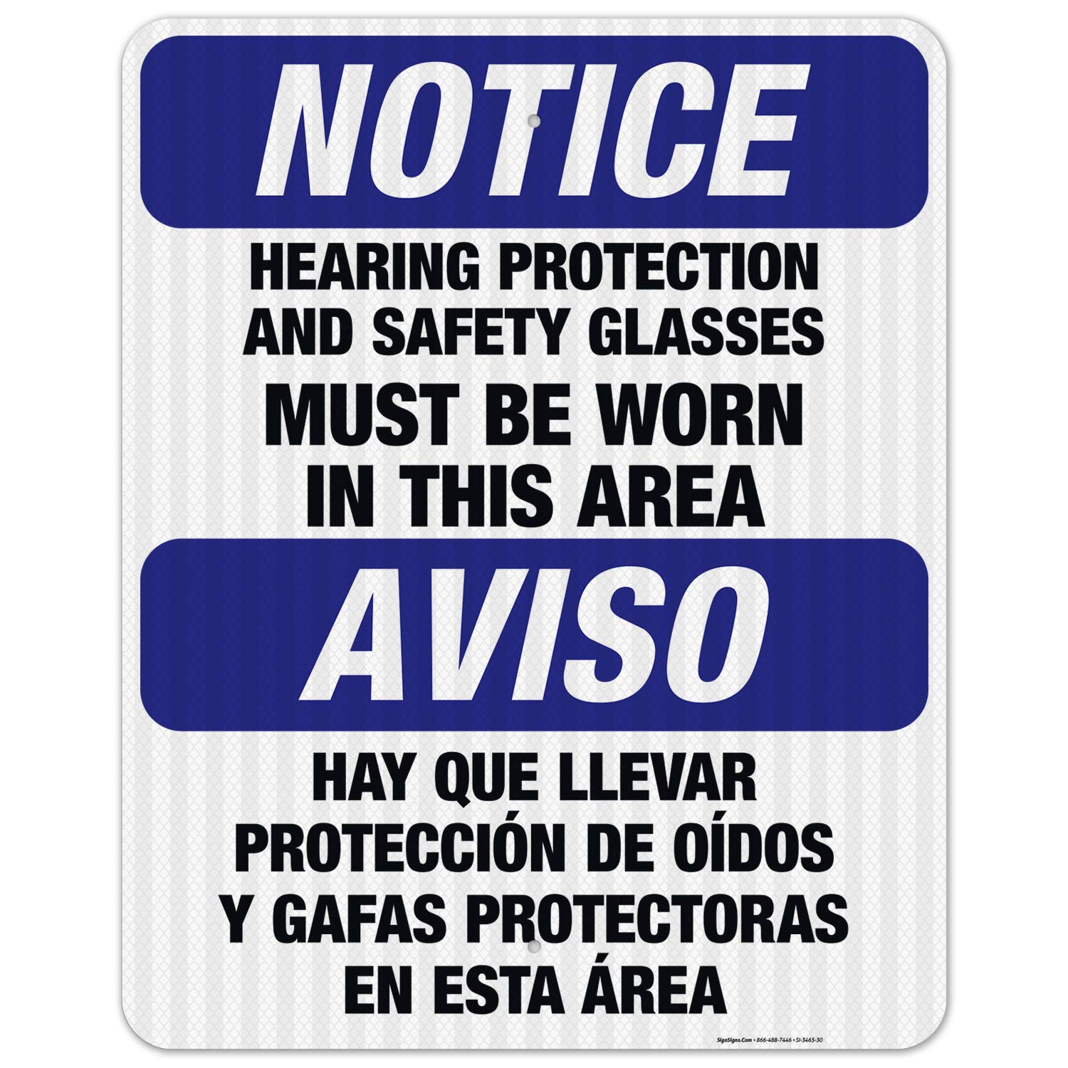 OSHA Compliant Bilingual Safety Sign - Hearing Protection & Safety Glasses Required in This Area | 24x30 Inch 3M EGP Reflective Aluminum Sign | Fade-Resistant for Indoor/Outdoor Use | Made in USA | Perfect for Construction Sites & Industrial Workplaces