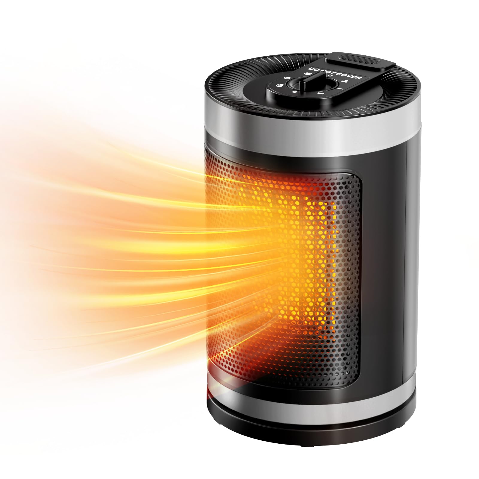 1500W PTC Ceramic Space Heater - Portable Electric Heater with Knob Control, 2 Heat Settings, Overheat & Tilt Protection for Office, Bedroom & Small Spaces - Fast Heating Indoor Heater for Winter, Home & Workspace