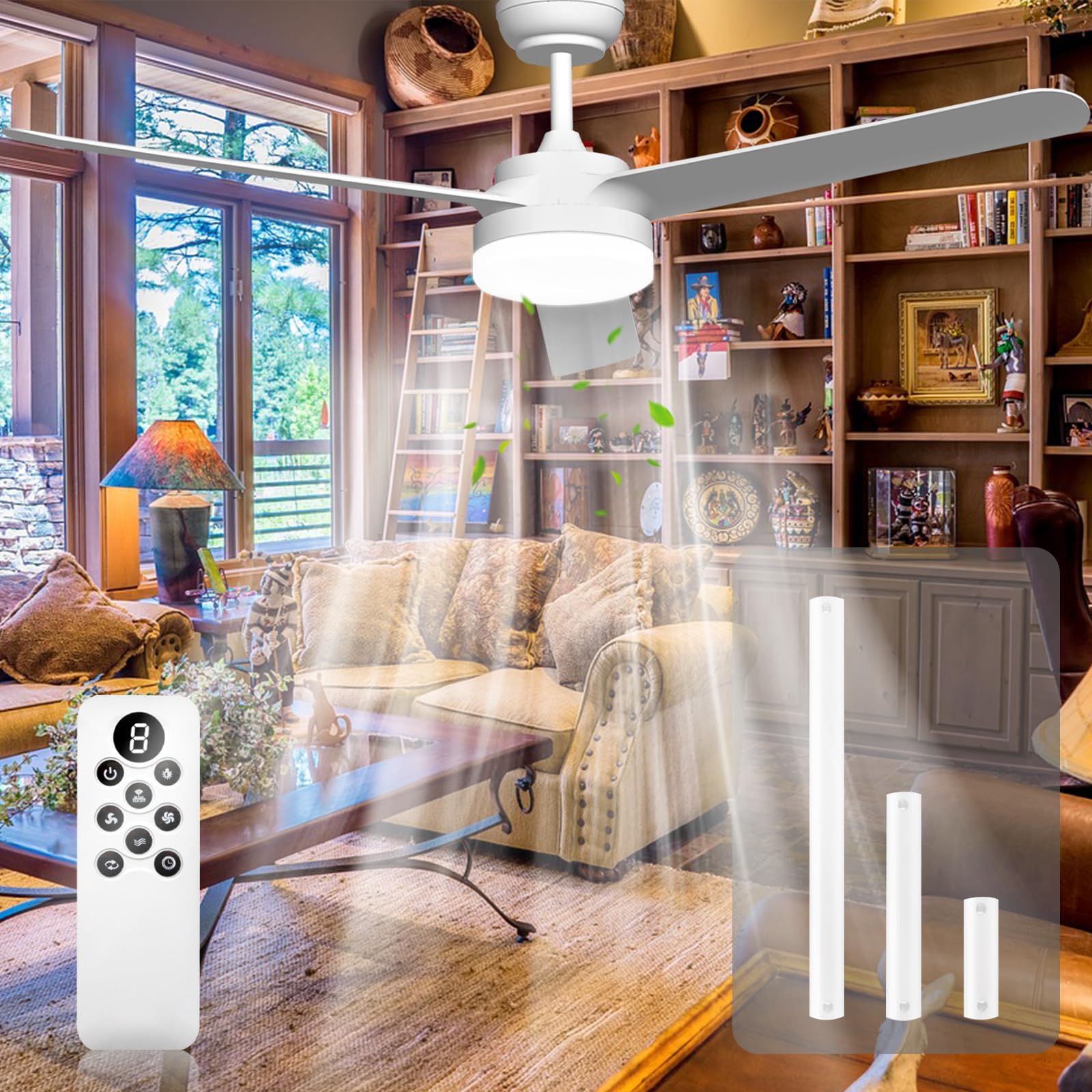 TODEHI 60 Inch Ceiling Fan with Light and Remote Control - 152cm Silent Reversible DC Motor, 3 Speed Settings & 1-8 Hour Timer - Perfect for Bedroom, Living Room, Study, and Patio (Indoor/Outdoor Use)