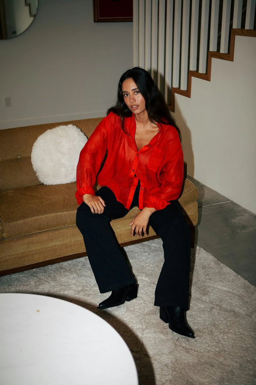 East Side Boxy Long Sleeve Button Down Shirt in Crimson Red | Casual & Office Wear for Men & Women