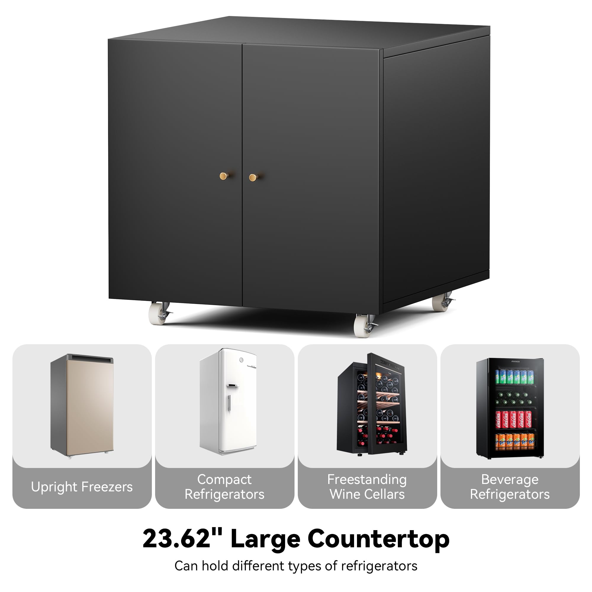 INMOZATA Adjustable Metal Fridge Cabinet with Wheels - 23.62