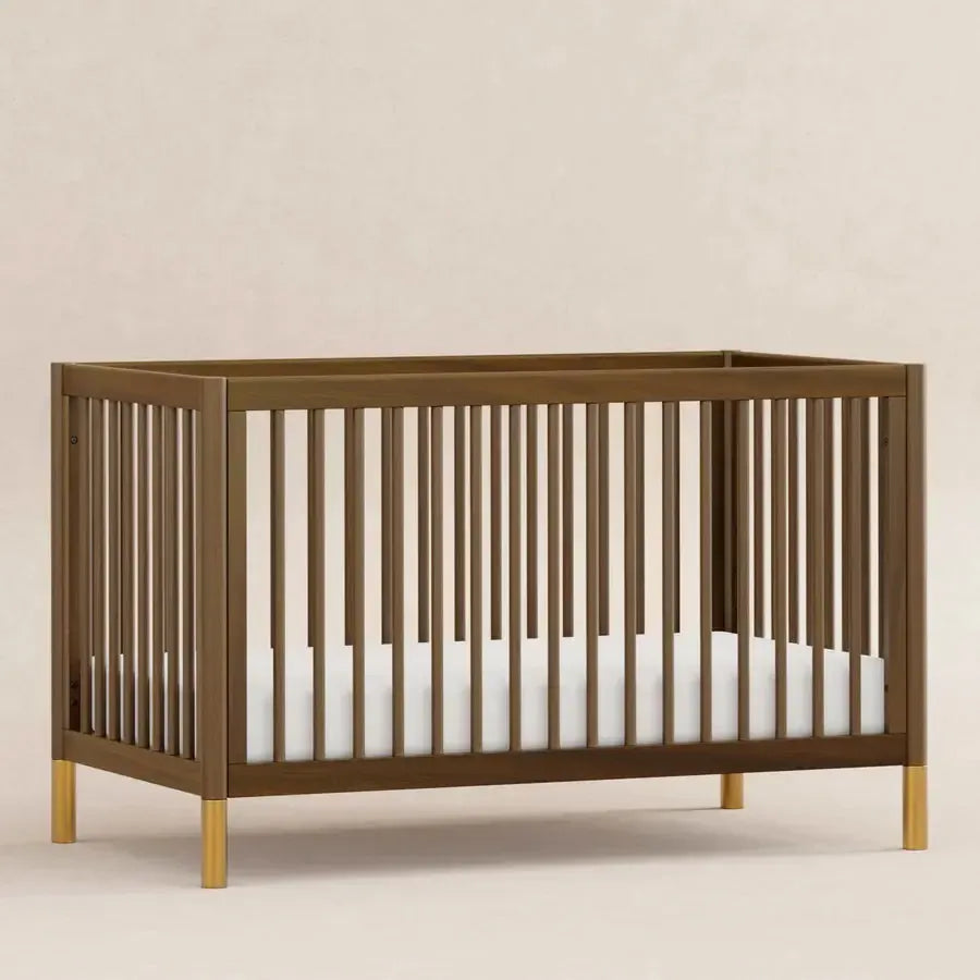 Babyletto Gelato 4-in-1 Convertible Crib in Natural Walnut with Gold Feet – Stylish Nursery Furniture for Newborn to Toddler Bed | Perfect for Modern Baby Rooms & Small Spaces