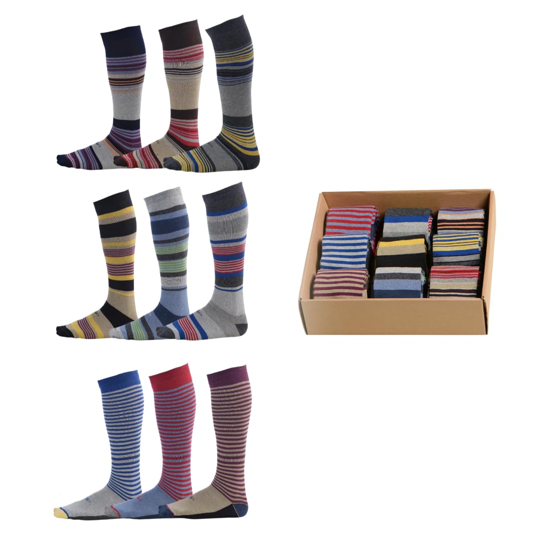 Premium Pierre Henry Men's Over the Calf Dress Socks - 9 Pack Soft Cotton Long Socks That Stay Up - Perfect for Business, Formal Wear & Office Attire