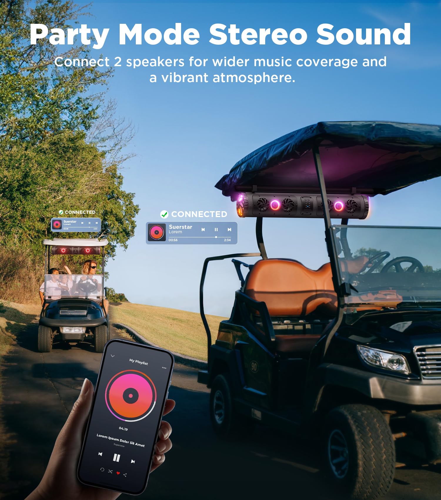27 Inch UTV Sound Bar with Bluetooth - Waterproof ATV Stereo System with Multicolor LED Lights | Compatible with Polaris RZR, Can-Am SXS & Marine Boats | Perfect for Off-Road Adventures, Golf Carts & Outdoor Parties
