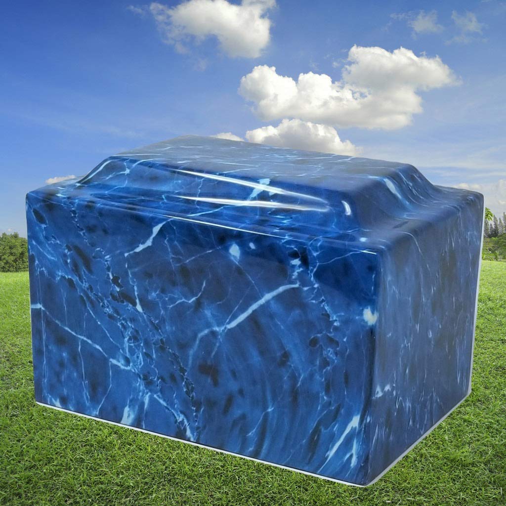 Handcrafted Fiber Glass Cube Urn with Marble Finish - Lightweight Adult Cremation Urn for Ashes - Includes Free Velvet Bag & Ash Bag (Aqua) - Perfect for Funeral Services, Memorials & Home Display