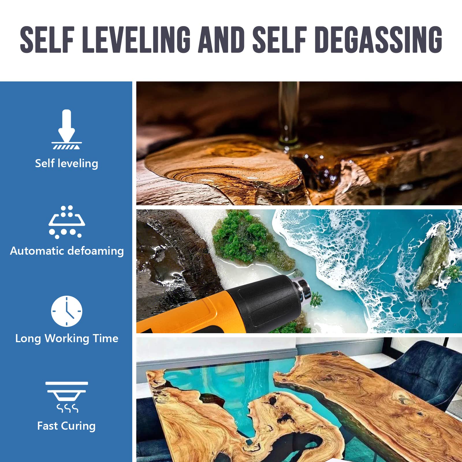 2 Gallon Crystal Clear Epoxy Resin Kit - Self-Leveling High-Gloss Non-Yellowing Casting Resin for Crafts, Woodworking, and DIY Projects - Perfect for River Tables, Countertops, Jewelry Making, and Art Resin Creations