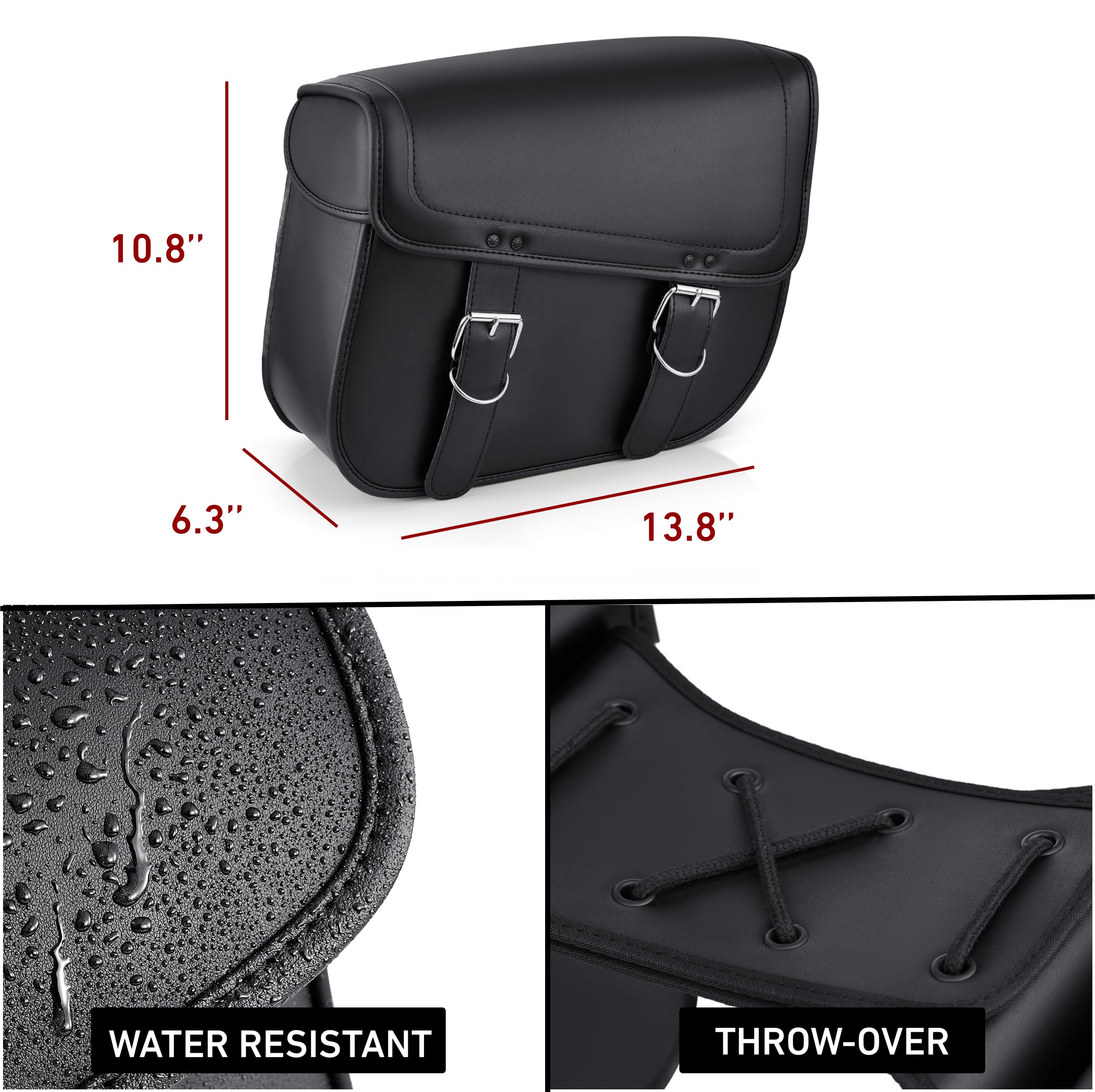 Premium Leather Motorcycle Saddlebags - Large Universal Fit Throw Over Bags for Cruiser & Touring Bikes (Black) | Waterproof Storage for Road Trips, Commuting & Adventure Riding