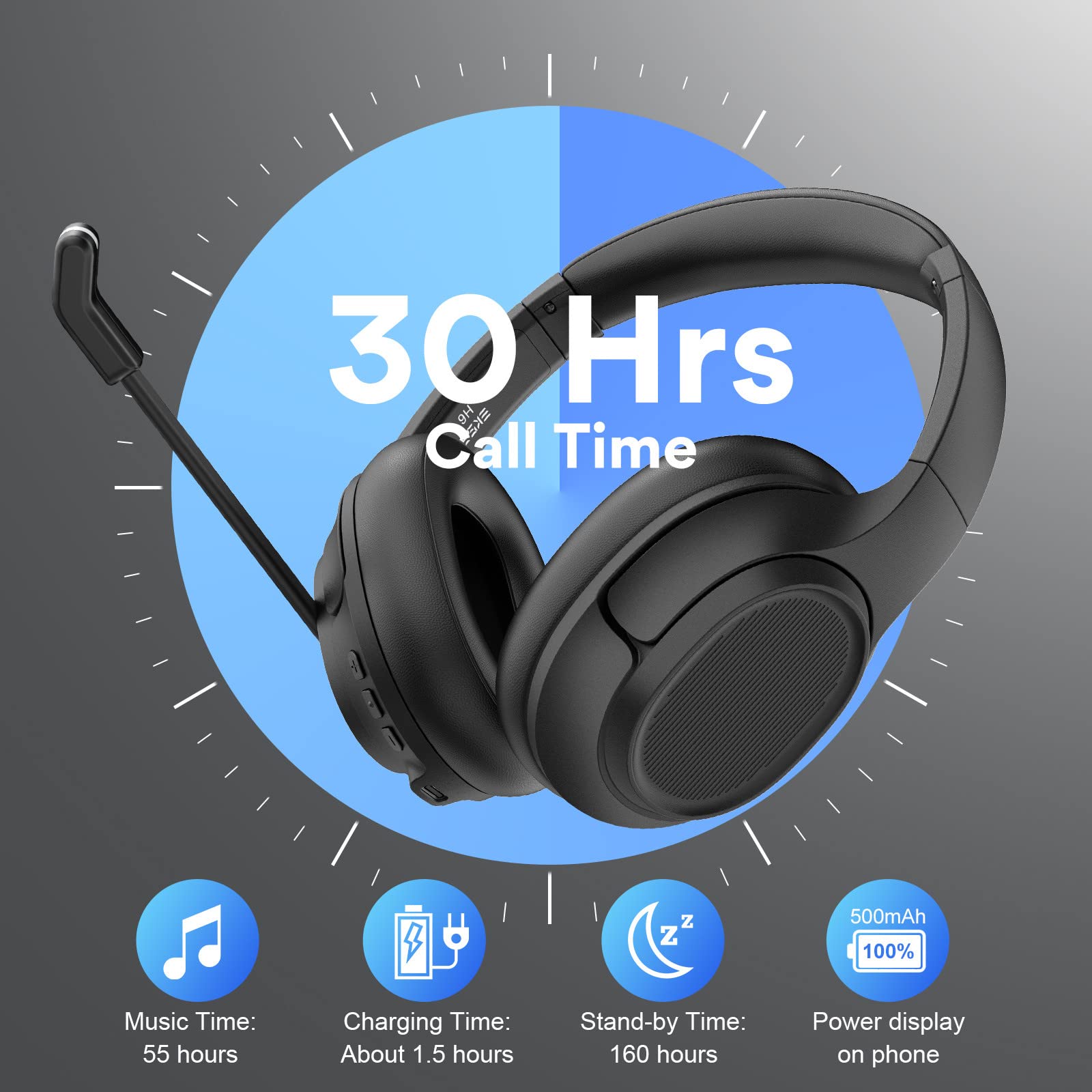 EKSA Wireless Bluetooth Headset with Microphone & USB Dongle - 30H Talk Time, 33ft Range, AI Noise Cancelling Mic - Over-Ear Headphones for PC, Laptop, Zoom Calls - Perfect for Home Office, Remote Work & Online Meetings