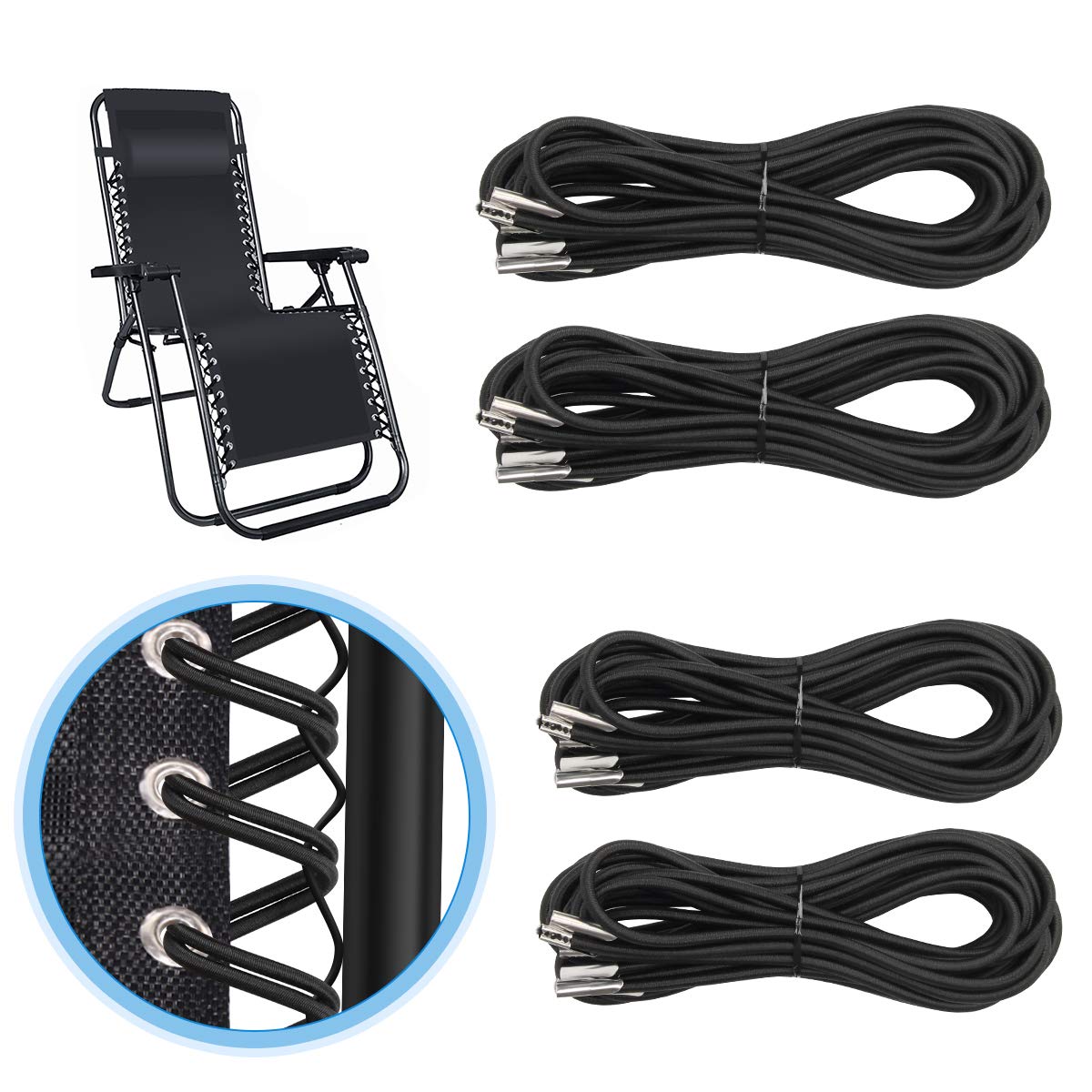 **Universal Replacement Cord for Zero Gravity Chair – 4 Pack Elastic Bungee Cords Repair Kit – Durable Black Straps for Recliners, Patio Chairs & Outdoor Furniture – Perfect for DIY Fixes & Home Maintenance**