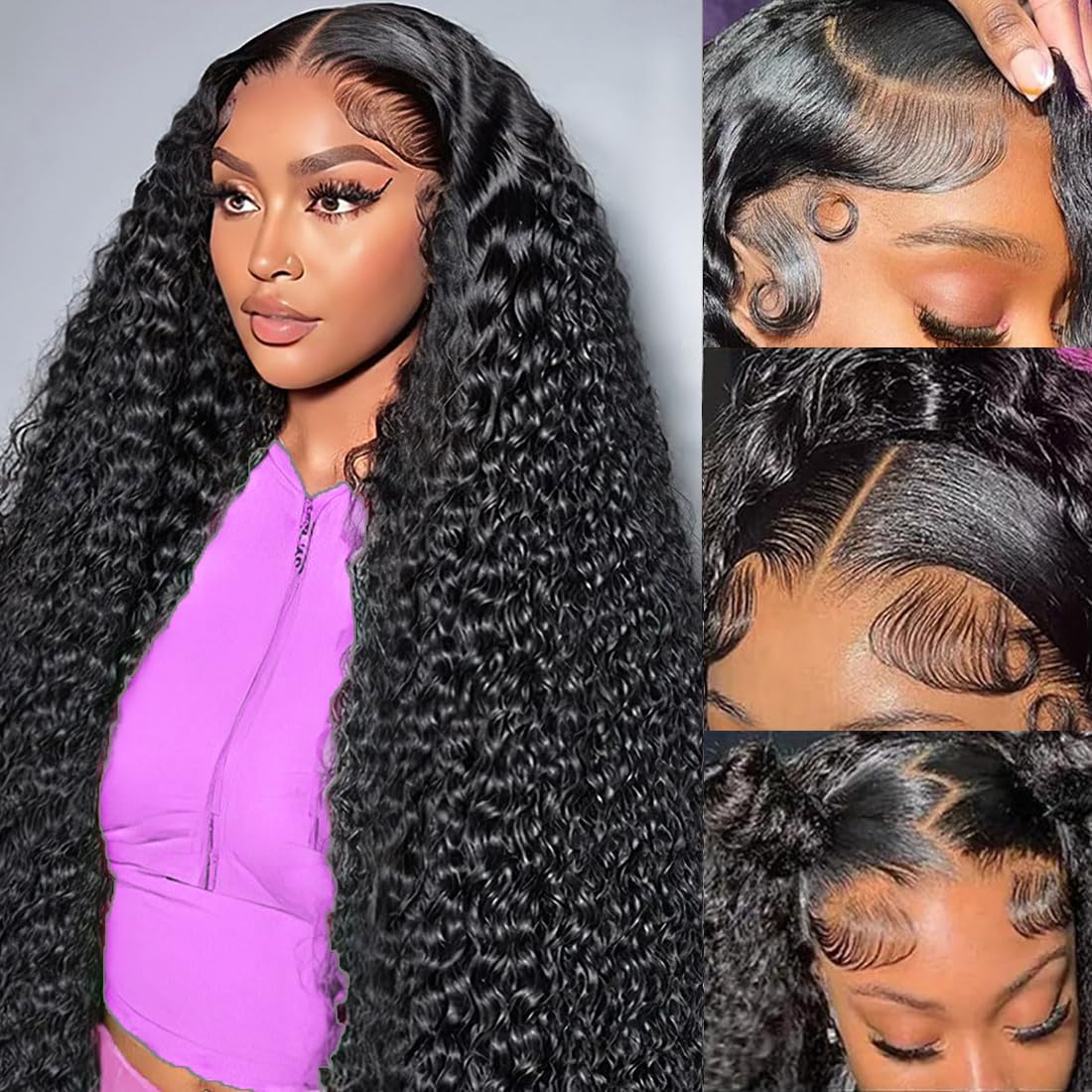 30 Inch Deep Wave Lace Front Wigs Human Hair - 200% Density 13x6 HD Lace Frontal - Pre Plucked Glueless Wigs with Baby Hair - Natural Black Deep Curly Human Hair Wigs for Women | Perfect for Daily Wear, Cosplay, and Special Occasions