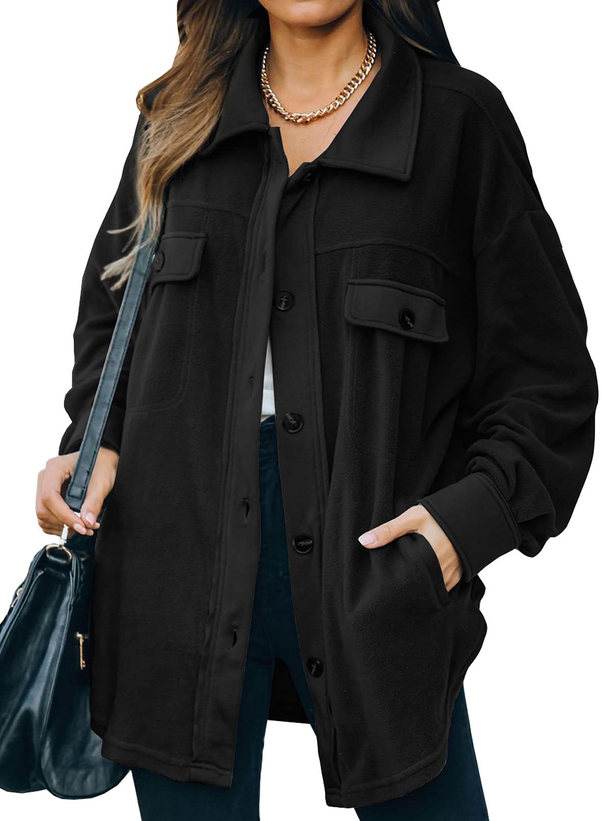 Stylish Women's Casual Long Sleeve Shacket Jacket with Pockets - Perfect for Fall Layering & Outdoor Activities
