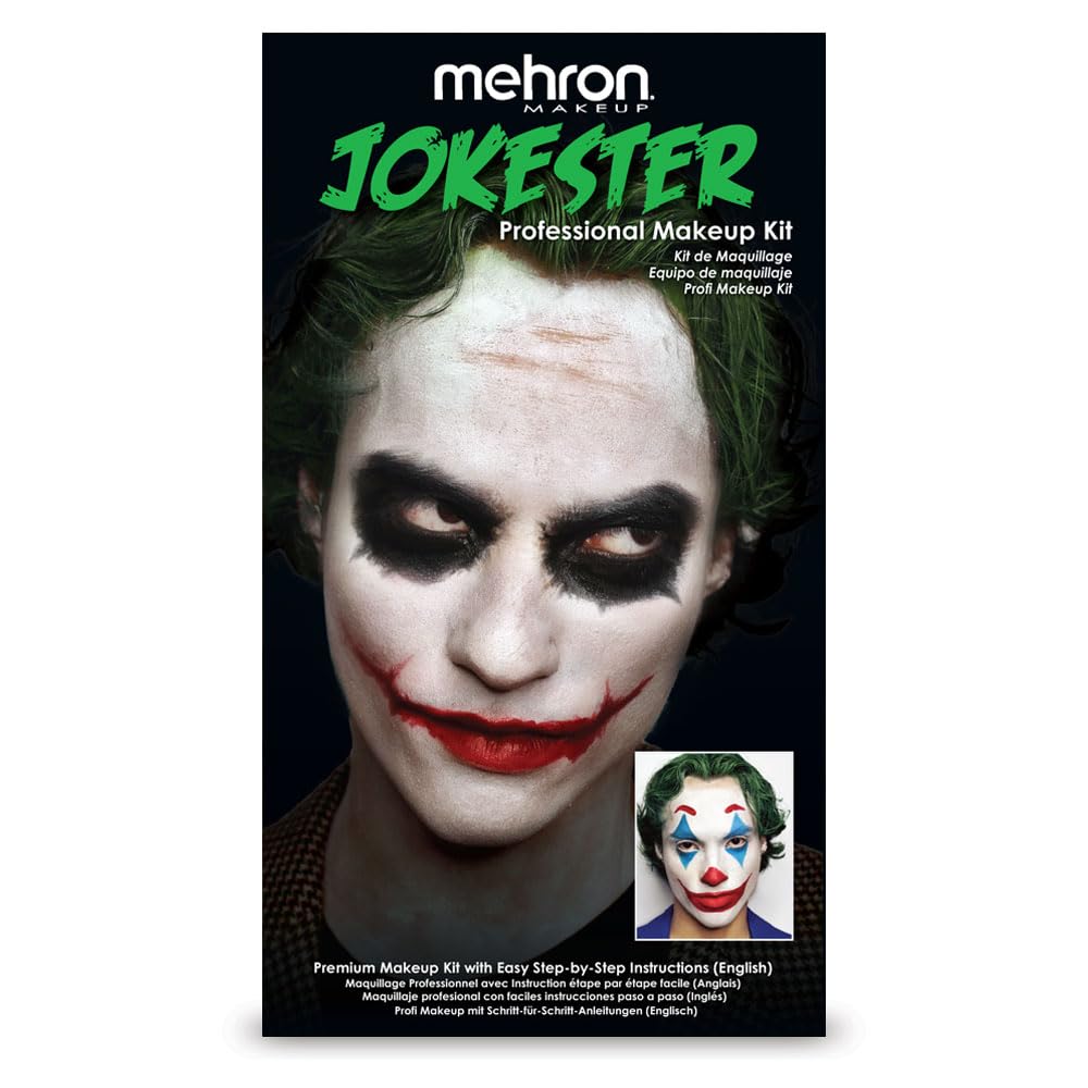 Mehron Premium Halloween & Cosplay Makeup Kit - Jokester Character Set | USA-Made Complete Makeup Kit with All Tools & Step-by-Step Guide | Perfect for Costume Parties, Theater Performances & Comic Conventions