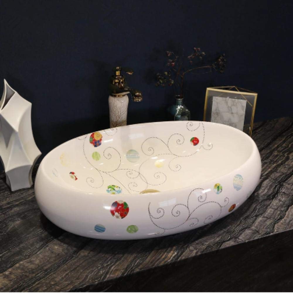 Temkin Oval Ceramic Countertop Basin - Modern Above Counter Bathroom Sink for Vanity & Cloakroom | Perfect for Powder Rooms, Guest Baths & Luxury Wash Stations