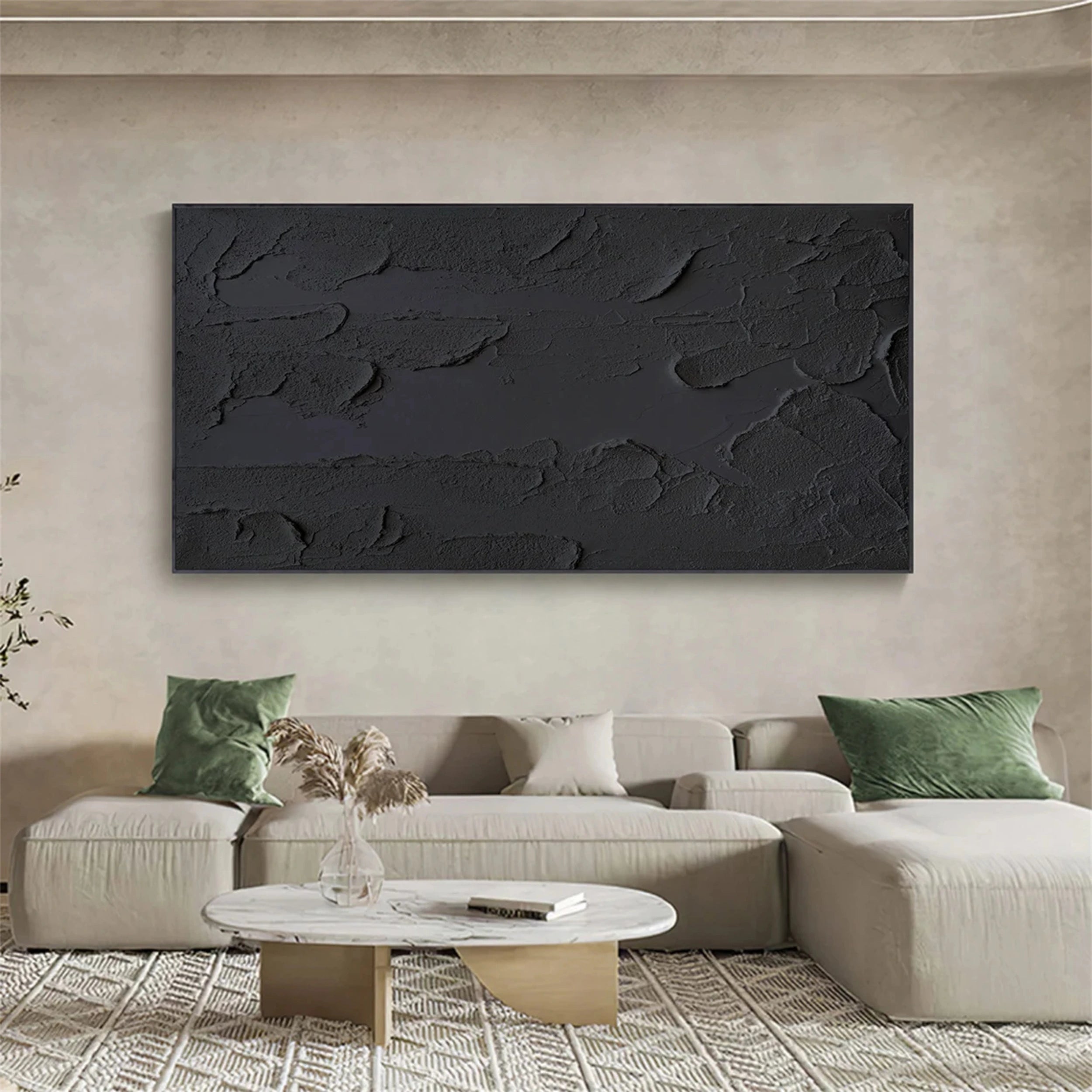 Black Minimalist Textured Painting Canvas Wall Art - Modern Abstract Home Decor for Living Room, Bedroom & Office | #MZ051