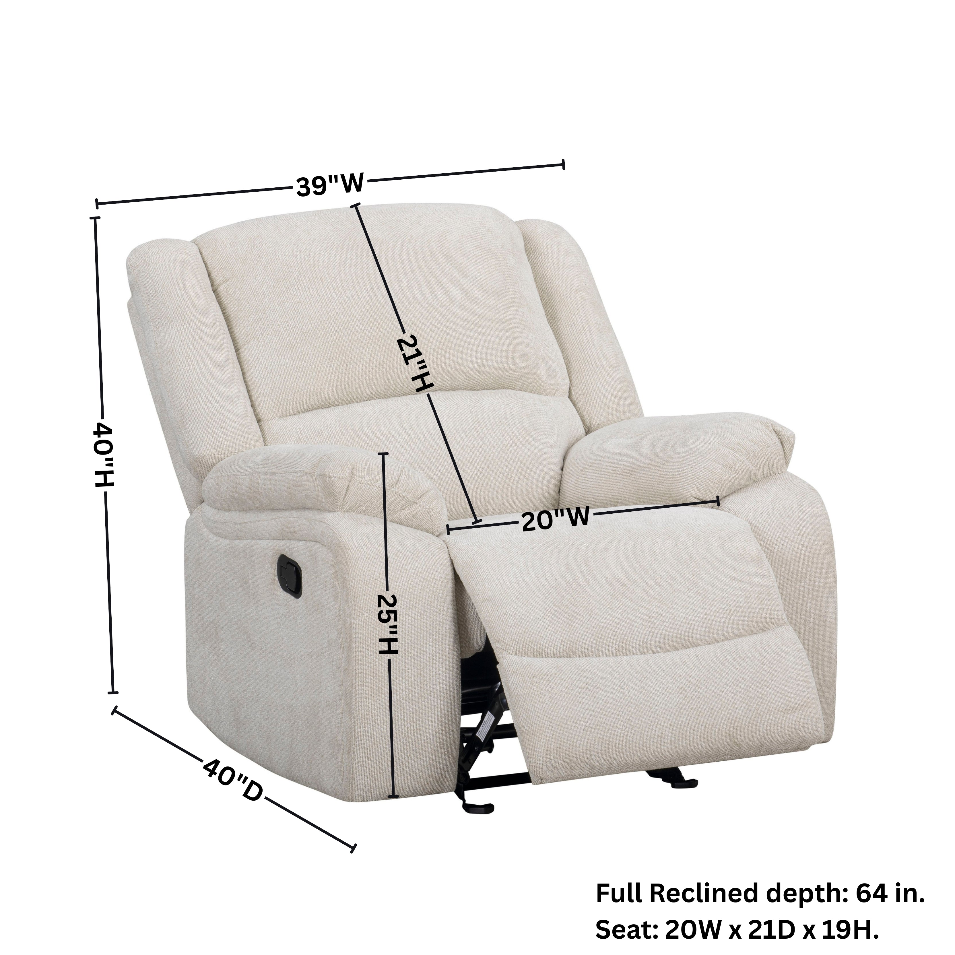 Roundhill Furniture Blitz Transitional Manual Recliner Chair - Comfortable Living Room Reclining Armchair for Relaxing, Reading & Watching TV