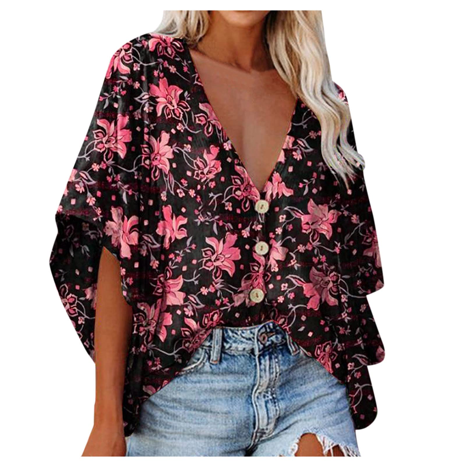 Women's Short Sleeve T-Shirts & Long Sleeve Henley Shirts - V Neck Ribbed Button Down Knit Sweater Fitted Tops for Casual Wear, Layering and Everyday Outfits