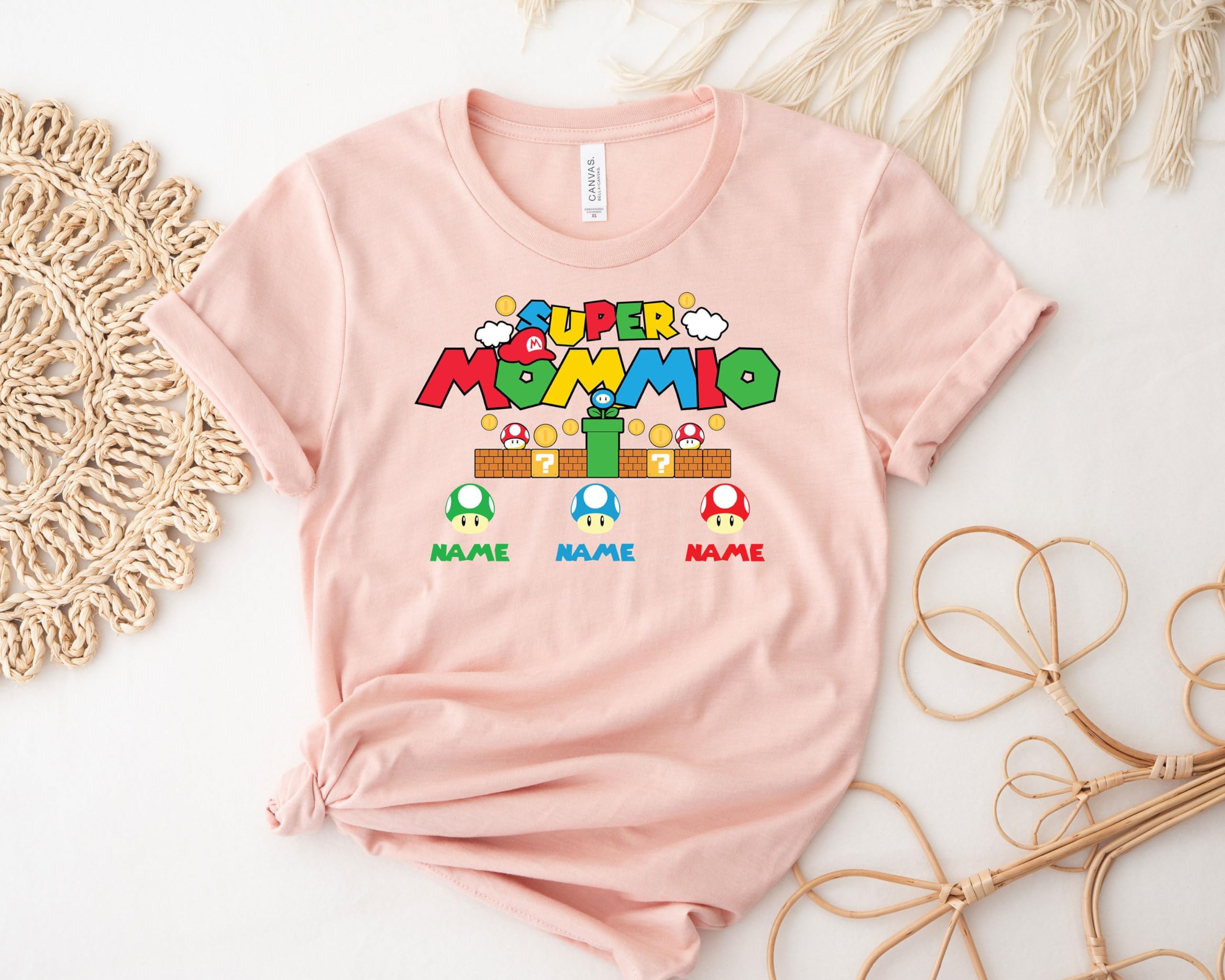 Custom Super Mommio Shirt with Kids Names - Personalized Mother's Day Gift for Gamer Moms - Perfect for Family Events, Gaming Sessions & Special Occasions