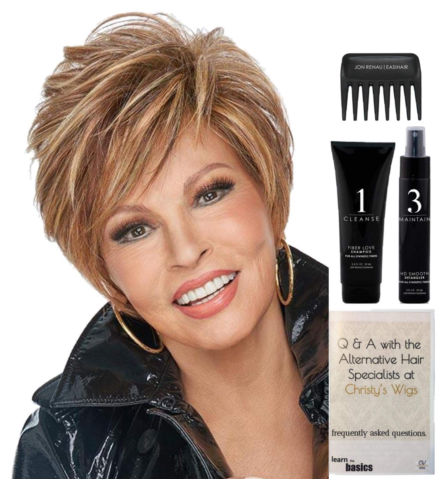 Raquel Welch On Your Game Wig Bundle - 5 Items: Synthetic Wig, Christy's Wigs Q&A Booklet, 2oz Travel Size Wig Shampoo, HD Smooth & Wide Tooth Comb (Color RL2925) - Perfect for Cosplay, Costume Parties & Everyday Styling