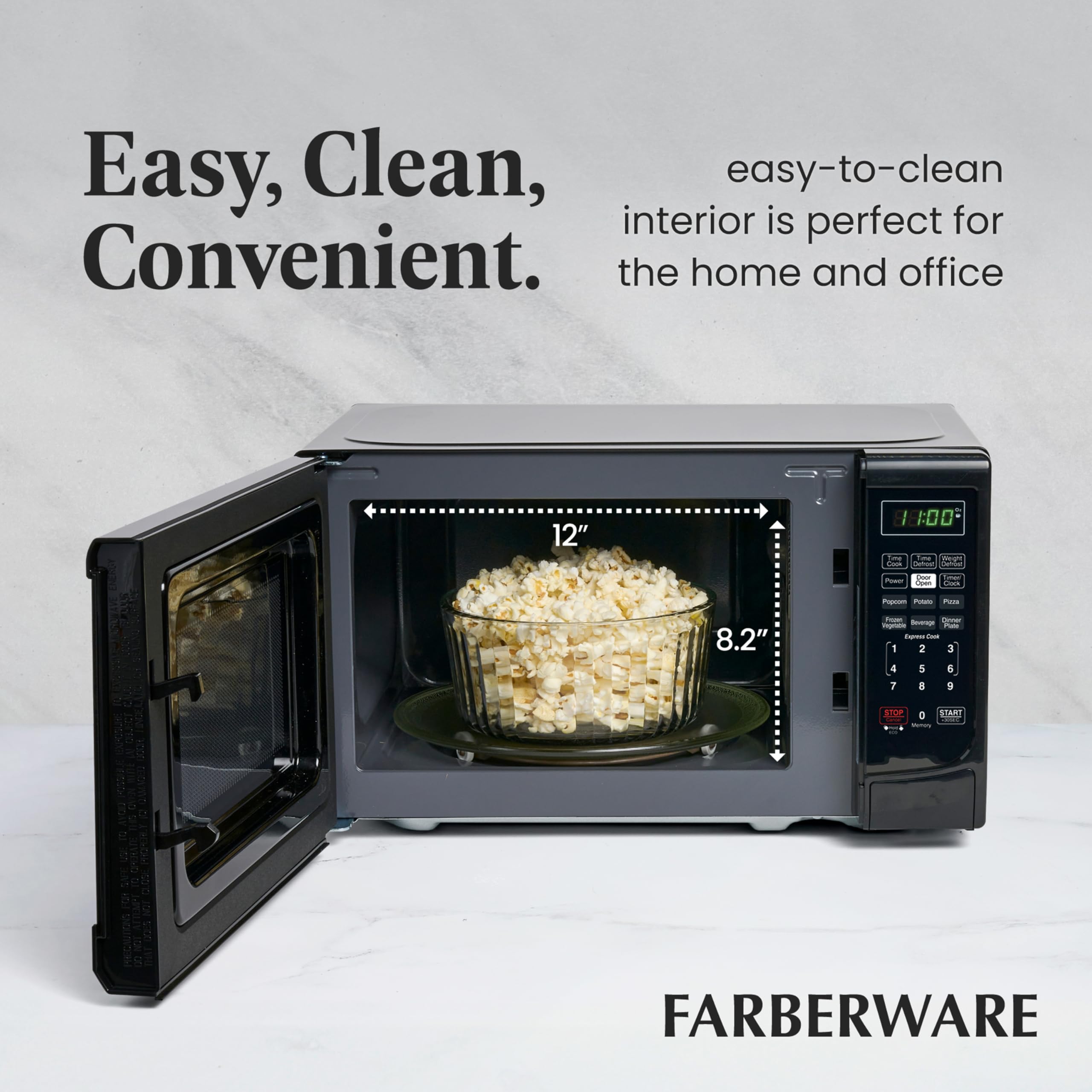 Farberware 0.7 Cu. Ft 700W Countertop Microwave Oven with LED Lighting & Child Lock - Easy Clean Grey Interior, Retro Black Design - Perfect for Small Kitchens, Apartments, Dorms & Office Break Rooms - Quick Meals, Reheating & Defrosting