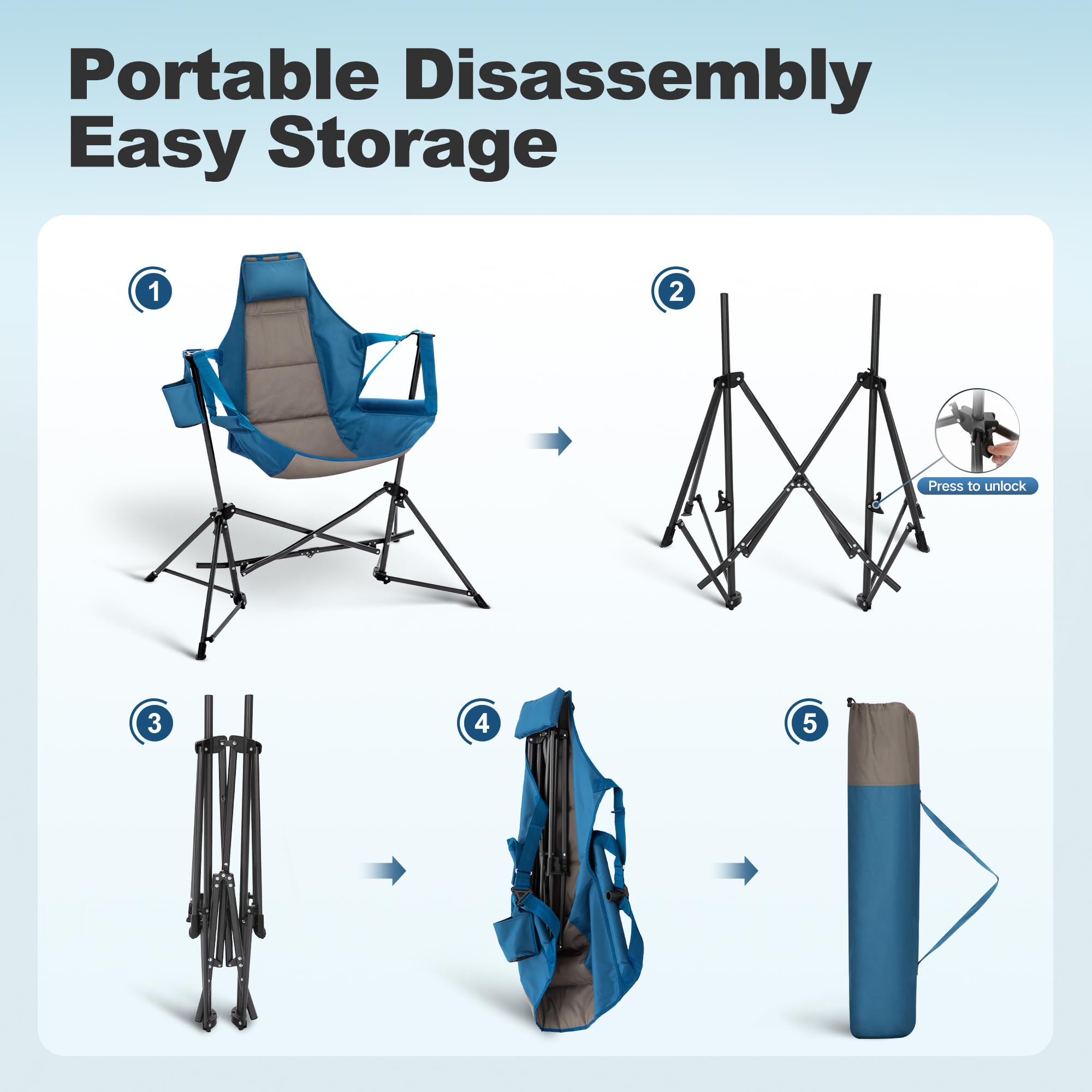 LET'S CAMP Portable Hammock Chair - Lightweight Outdoor Camping Chair for Backpacking, Hiking & Beach - Supports 300lbs (Blue) - Perfect for Relaxing in Nature, Backyard or Travel Adventures