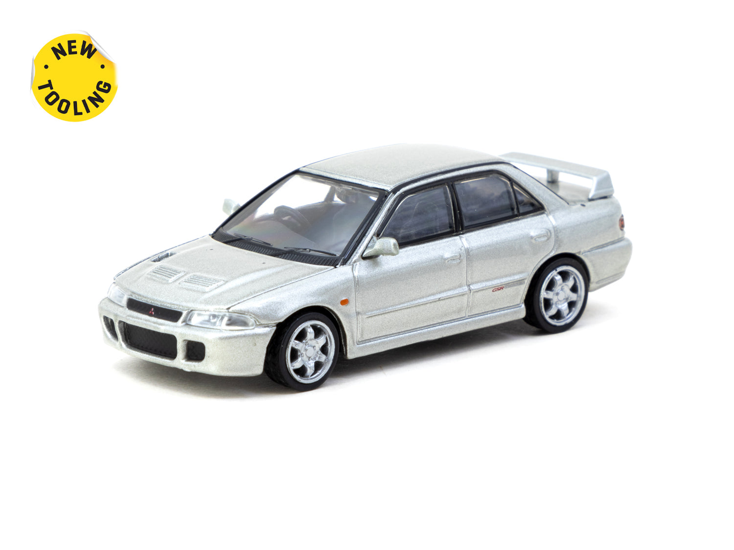 Tarmac Works 1/64 Scale Mitsubishi Lancer GSR Evolution Silver Special Edition Diecast Model Car with Tarmac Cards - Collectible Miniature for Display, Racing Enthusiasts & Diecast Collectors