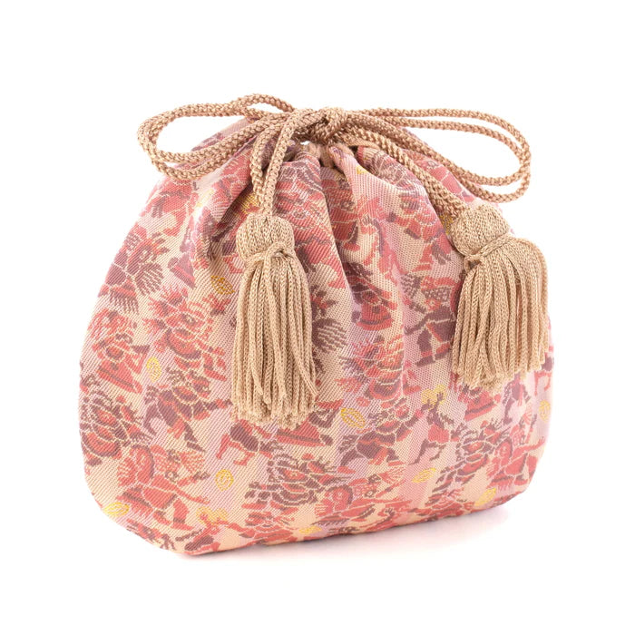 Nishijin Woven Small Drawstring Bag - Aztec Mythology Inspired Handmade Purse | Traditional Japanese Craft from Kyoto | Perfect for Coins, Jewelry & Gift Giving