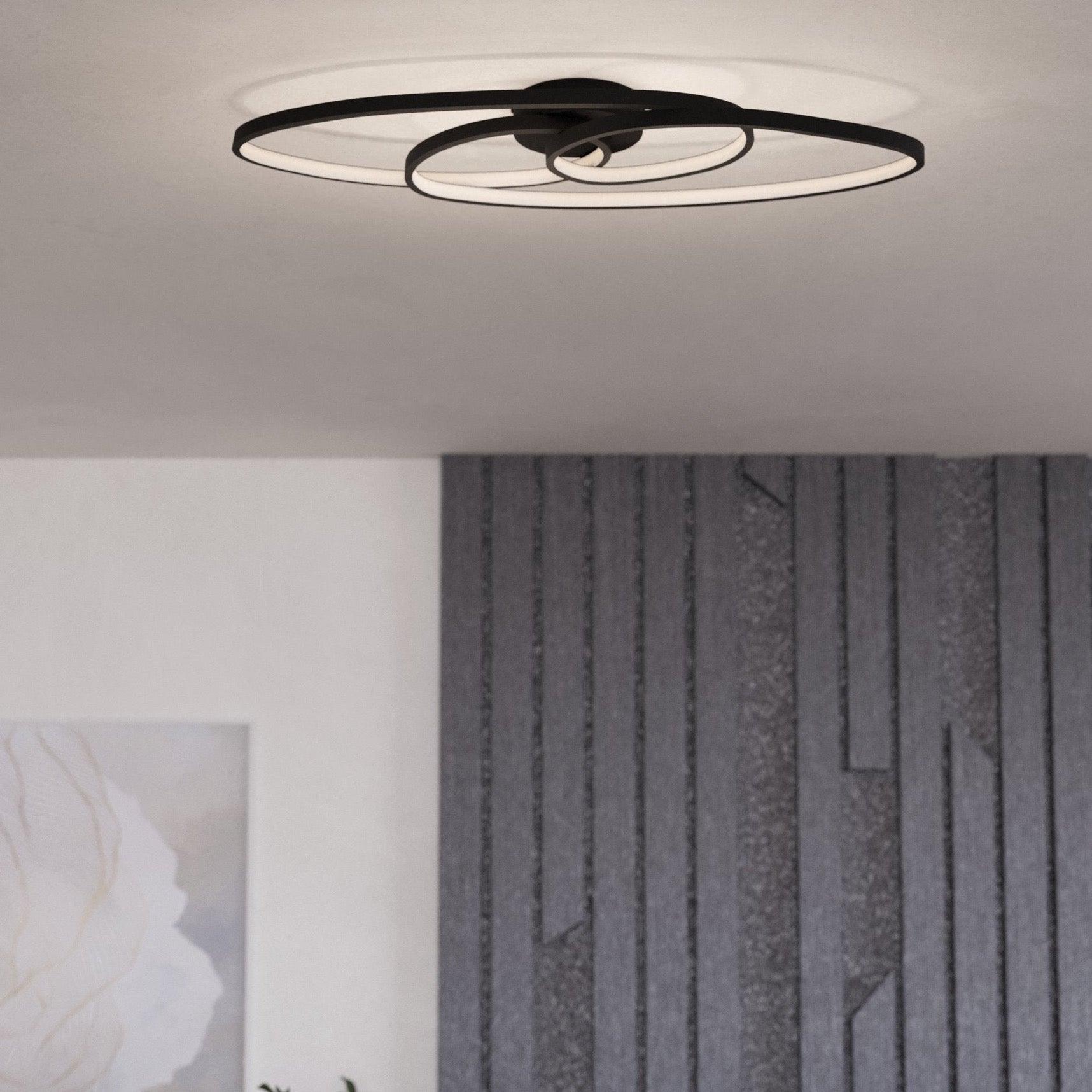 Eglo Gianella Modern LED Flush Mount Ceiling Light Fixture - Black Finish for Bedroom, Living Room, and Hallway Lighting