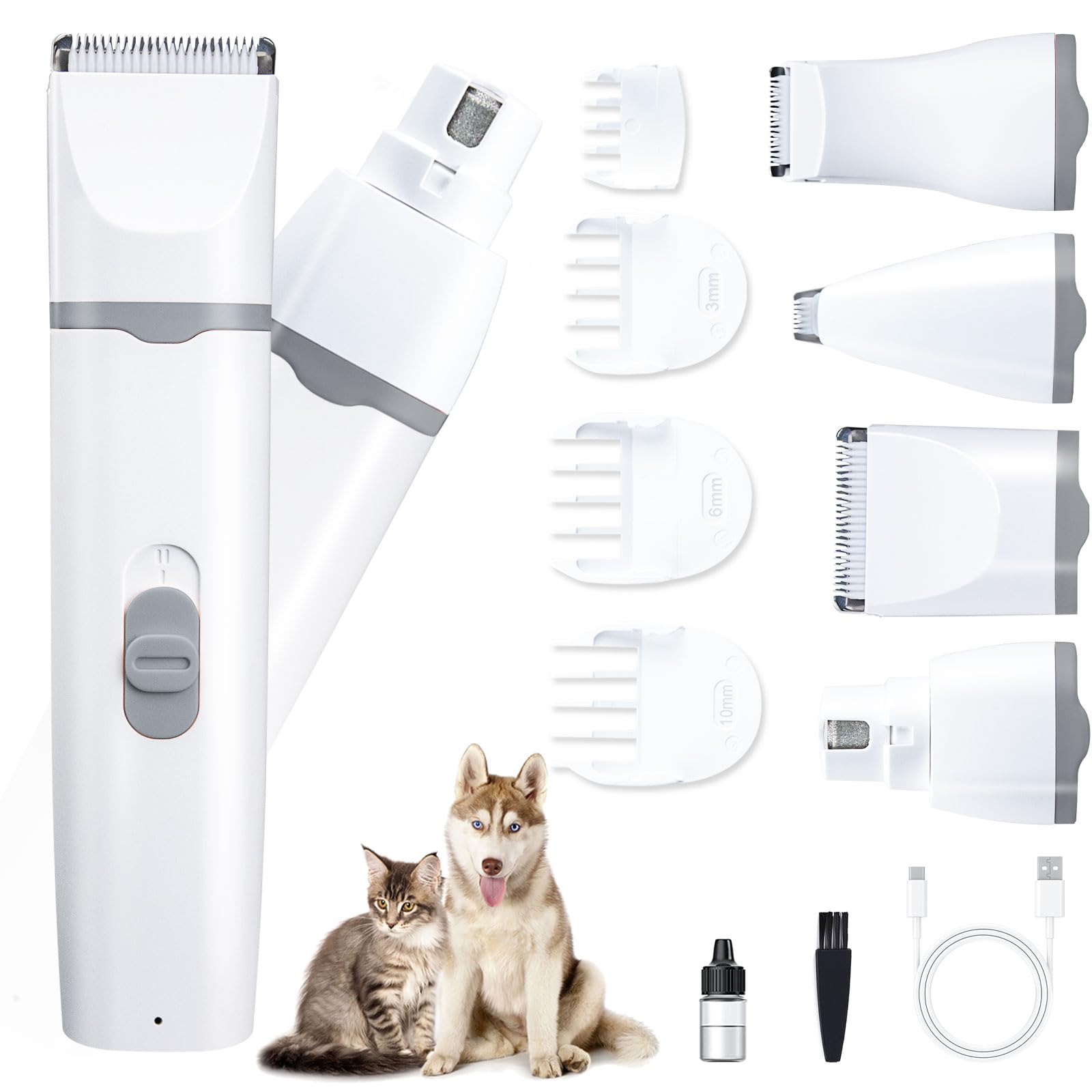 KIKETECH Cordless Dog Clippers & Nail Grinder - Low Noise Pet Grooming Kit for Small Dogs, Cats, Rabbits | Safe Hair Trimmer for Paws, Eyes, Ears, Face & Rump | Perfect for Home Pet Grooming & Nail Care (Gray)
