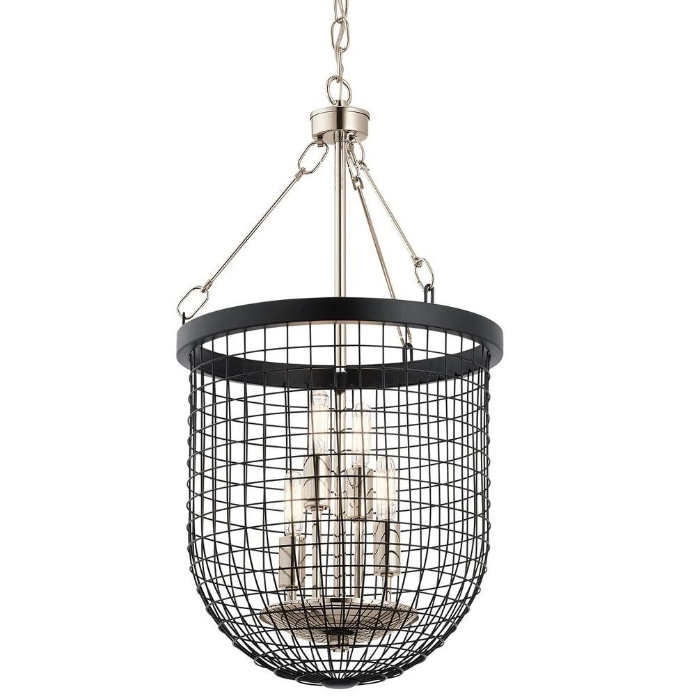 4-Light Industrial Farmhouse Pendant Lighting with Wire Mesh Cage - Black Finish for Kitchen Island, Dining Room, or Bar Decor