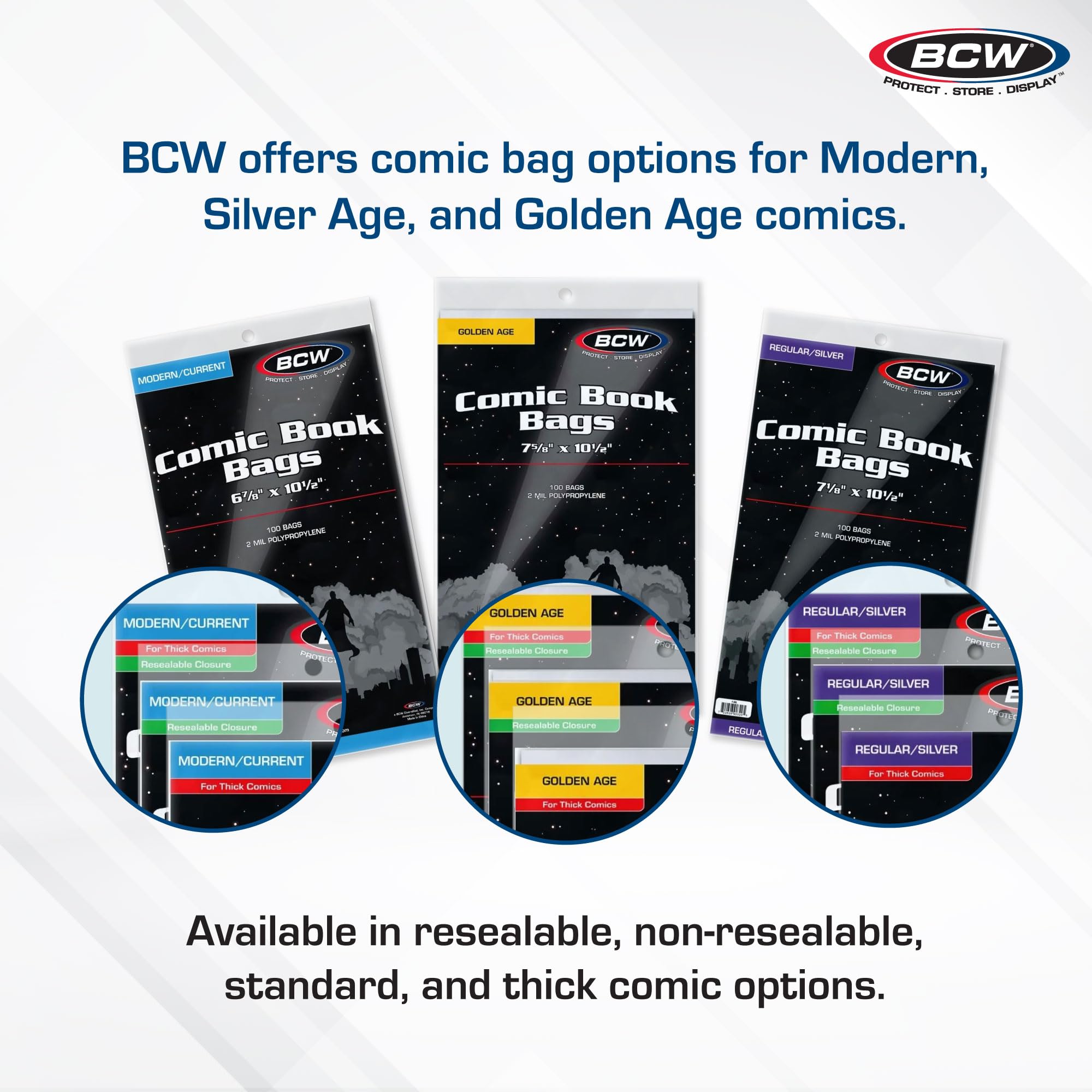 BCW Thick Golden Age Comic Bags - 100 Count | Acid-Free Polypropylene Sleeves for Comic Book Protection | Crystal Clear Storage for Golden Age Comics | Perfect for Collectors & Long-Term Preservation
