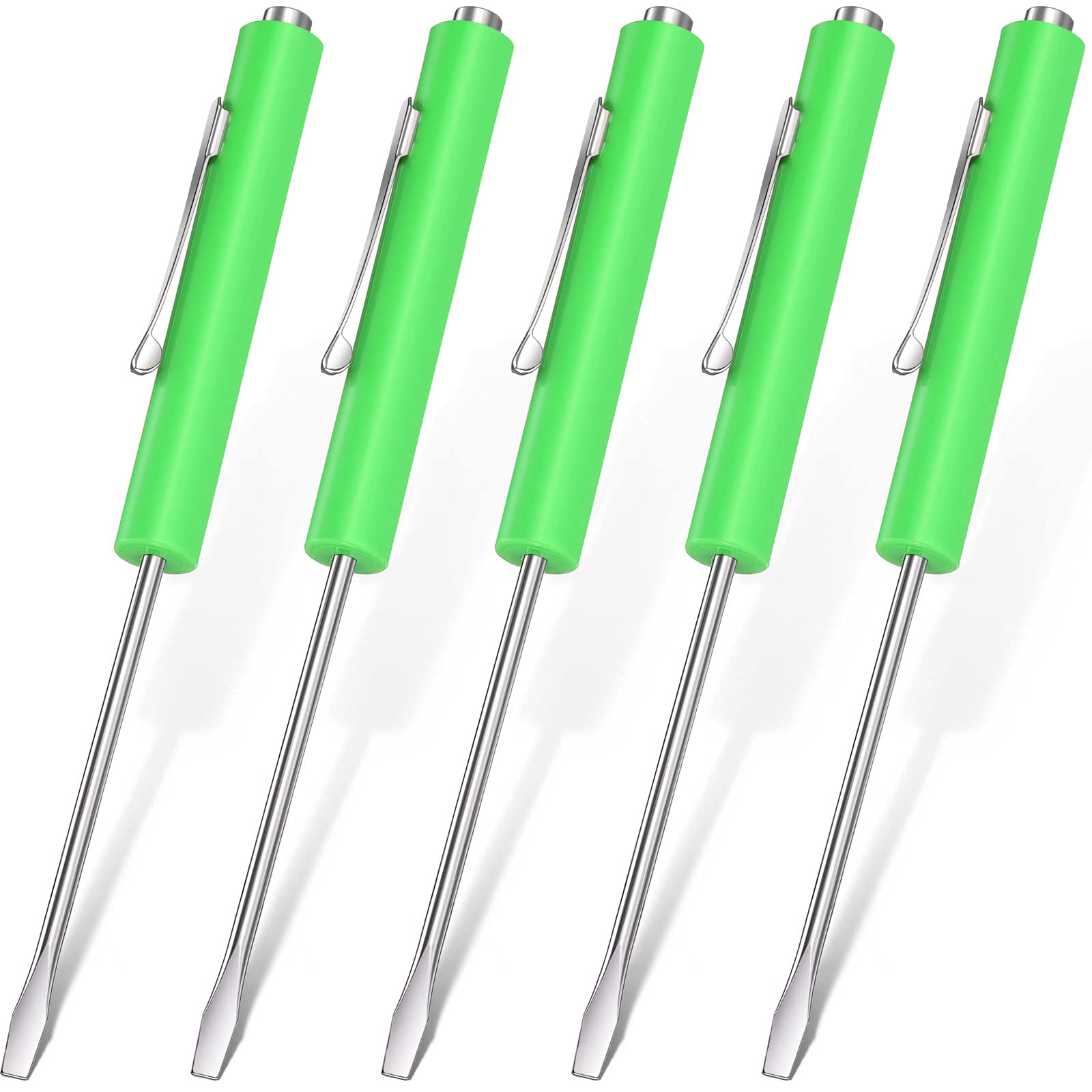 Honoson 5-Piece Magnetic Mini Pocket Screwdriver Set with Clip - Small Flathead Screwdriver Tools for Home, Office & Electronics Repair - Ideal for Mechanics, Electricians & Technicians (Green) - Perfect for DIY Projects, Phone Repair & Small Appliance Maintenance
