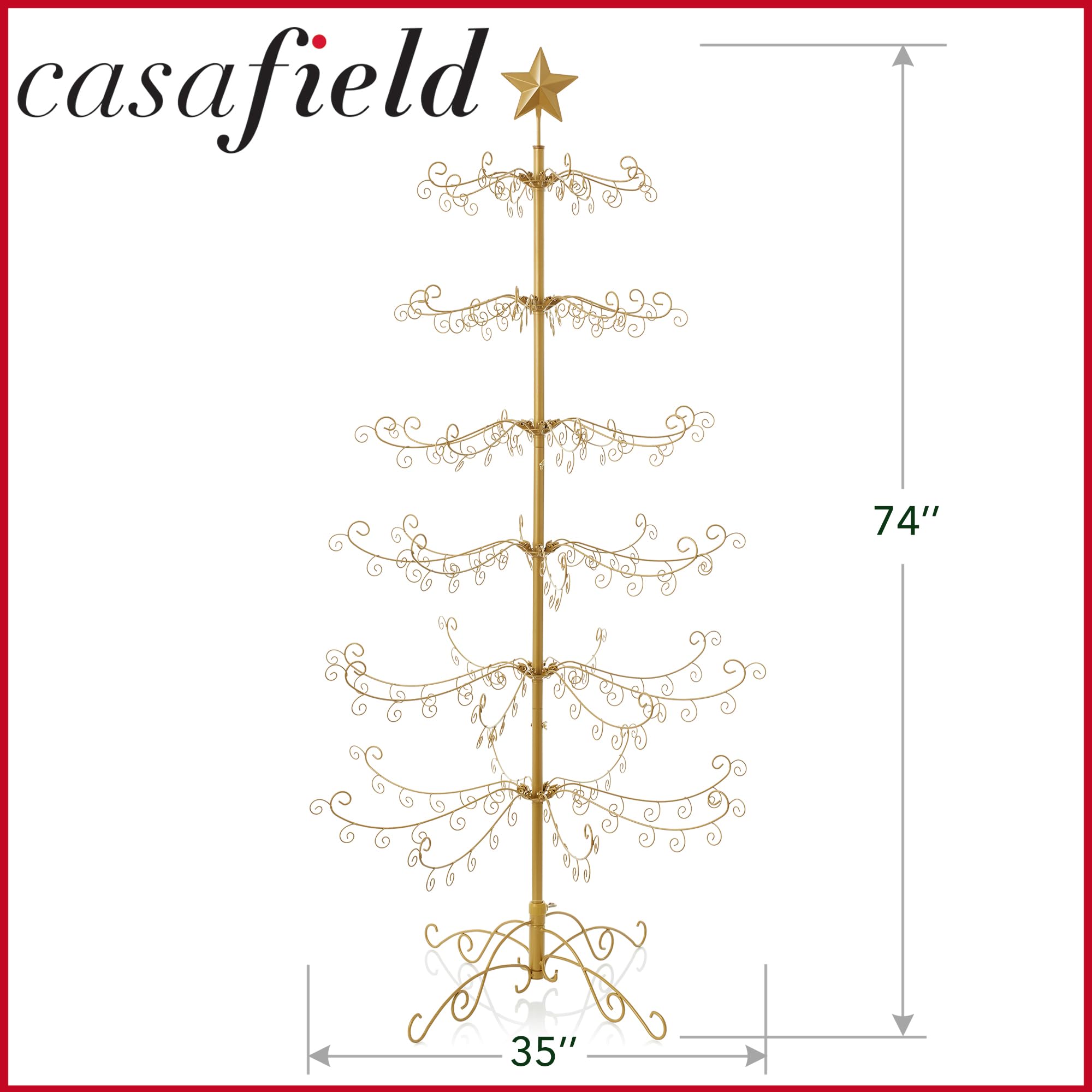 Casafield 6' Gold Wrought Iron Christmas Tree Ornament Display Stand - Holiday Decor Organizer for Home, Party & Gift Showcase