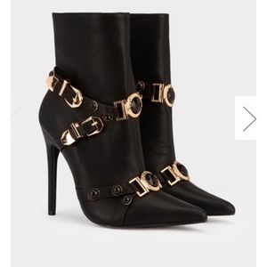 Stylish Black Pointed Toe Ankle Boots with Belt Detail - Perfect for Office Wear, Night Out & Fall Fashion