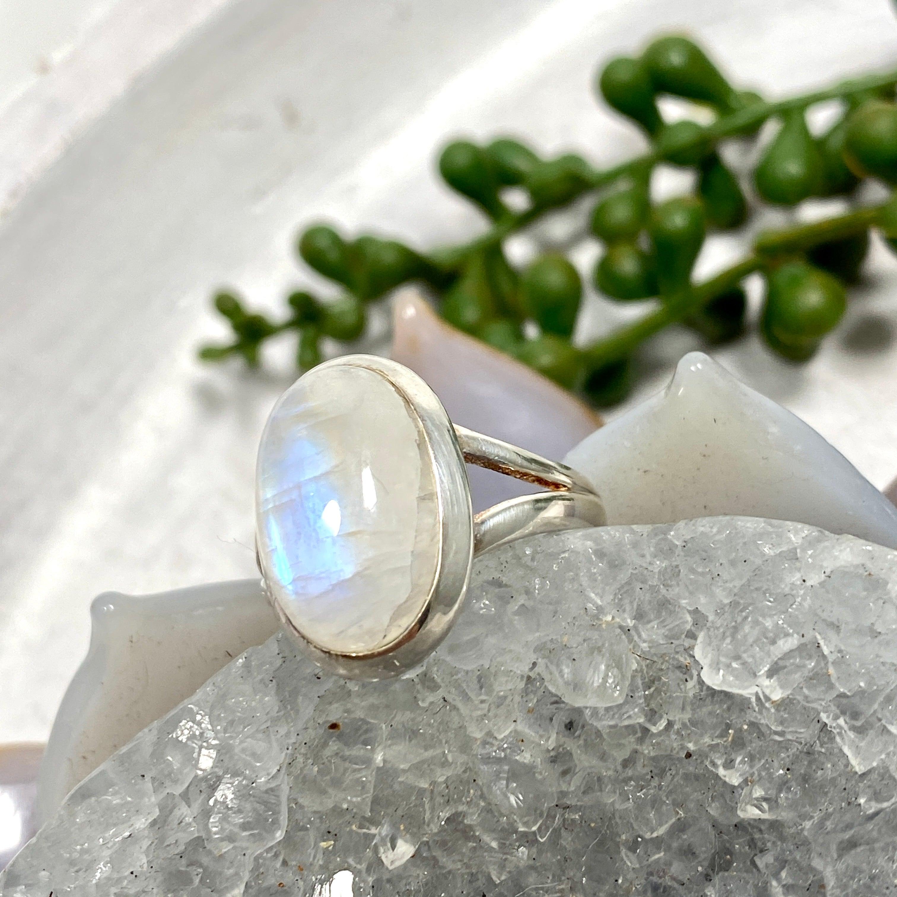 Moonstone Oval Ring for Women Size 8 - Sterling Silver Handmade Jewelry Gift for Birthday, Anniversary & Everyday Wear KRGJ2188