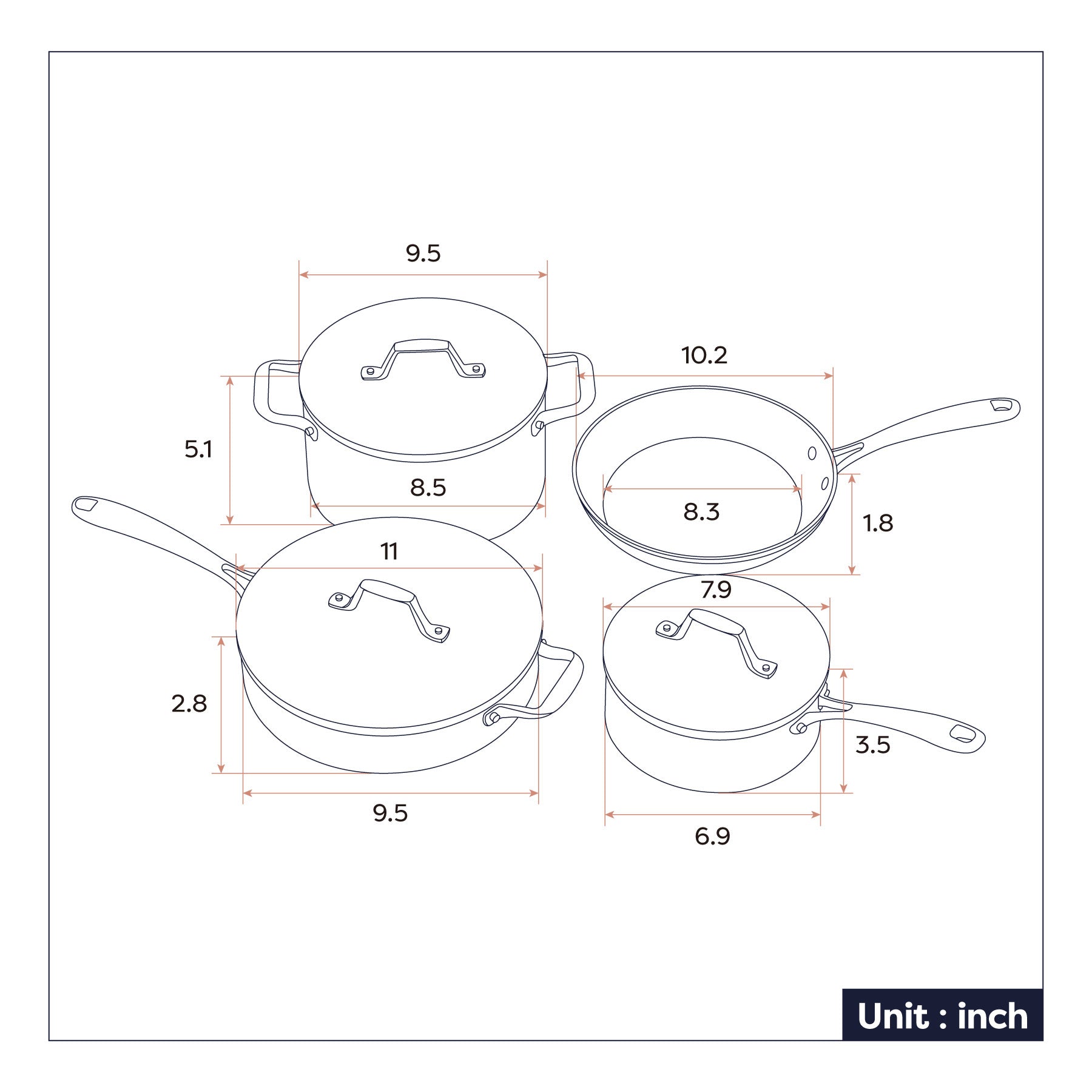 Ciarra Beyond Nonstick Cookware Set - 4-Piece Orange Kitchen Pots and Pans for Frying, Boiling & Sauteing | Perfect for Home Cooking & Professional Chefs