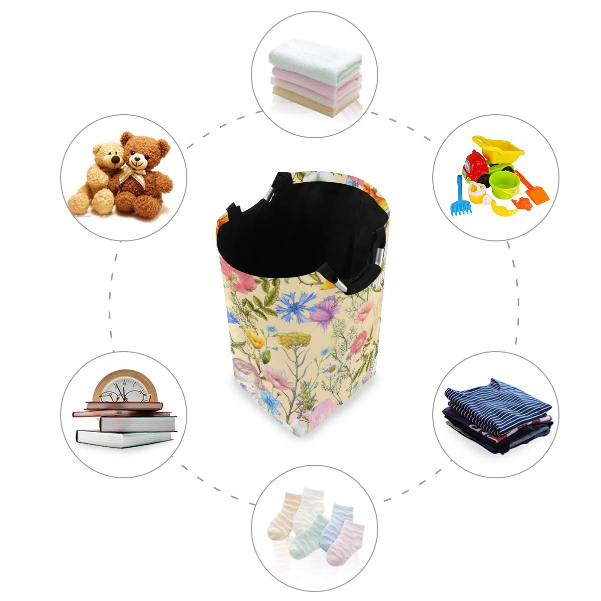 Senya Large Collapsible Storage Basket - Summer Wildflowers Design, Foldable Organizer Bin for Laundry, Nursery, Clothes & Toys | Perfect for Home Organization, Kids Room & Closet Storage