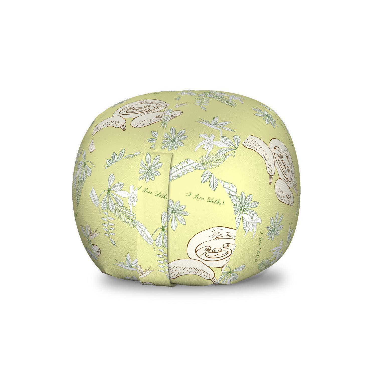 Ambesonne Funny Sloth Storage Toy Bag Chair - Lazy Animal Sketch & 'I Love Sloths' Typography - Washable Stuffed Animal Organizer - Small Size Green Reseda - Perfect for Kids' Room, Nursery Storage & Plush Toy Organization