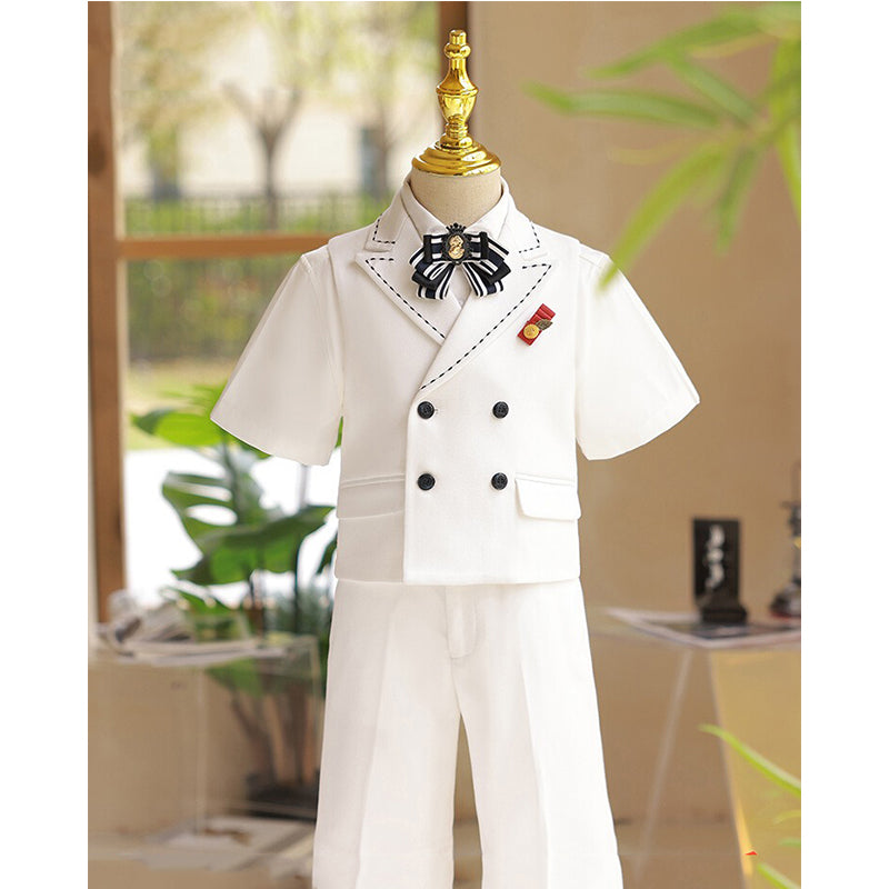 Kids' Pure White Suit Set for Birthday Party & Special Occasions - Elegant Formal Wear for Boys' Celebrations, Photos, and Weddings