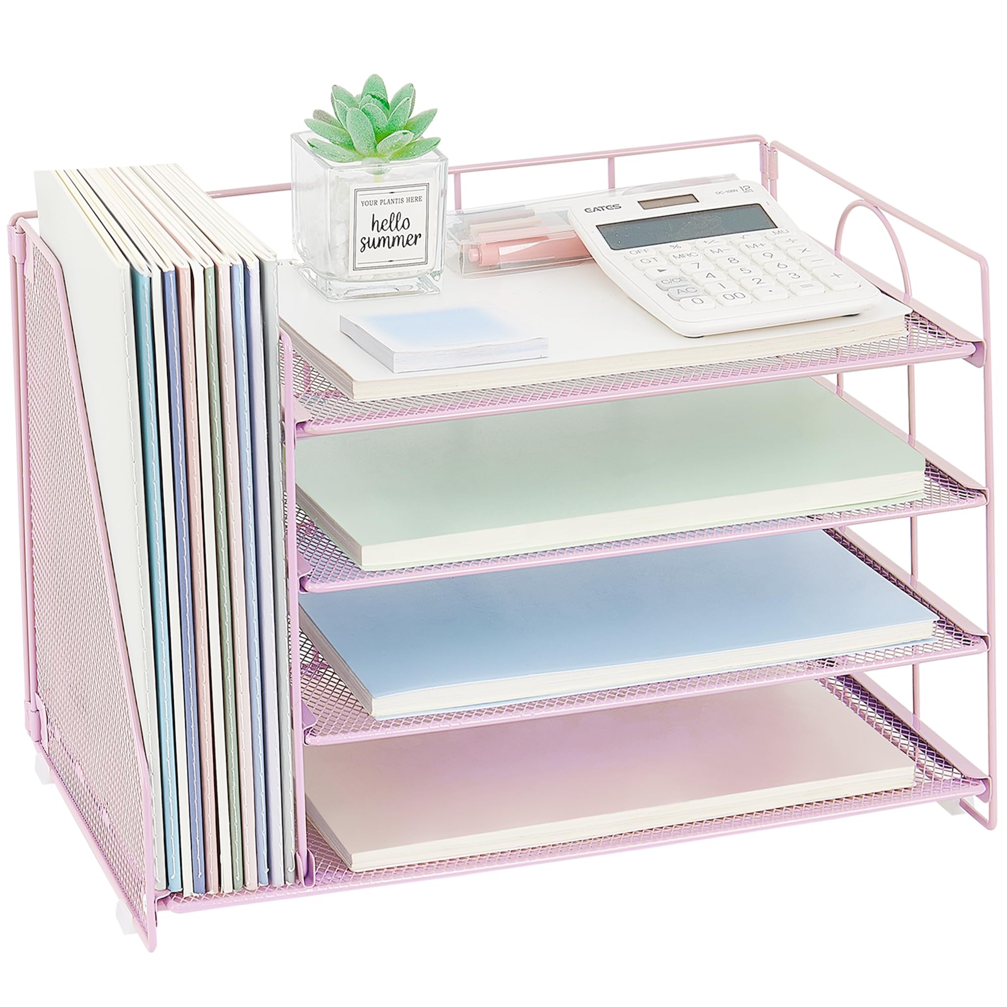 OPNCIE 4-Tier Paper Letter Tray File Organizer - Pink Office Desk Organizer for Documents, Mail & Supplies | Perfect for Classroom, Home Office & Workspace Organization