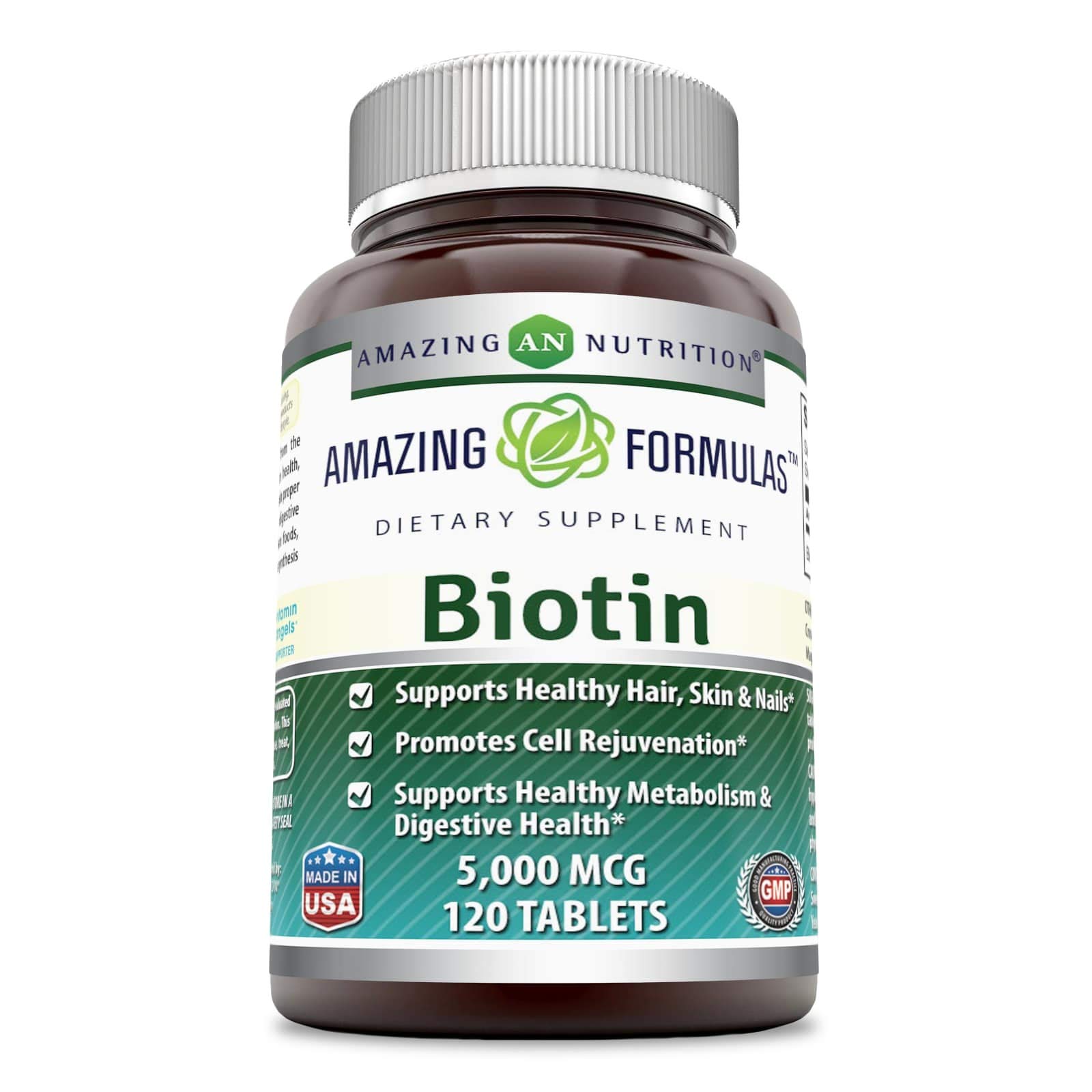 Amazing Formulas Biotin 5000mcg Supplement - 120 Tablets | Non-GMO, Gluten Free | Supports Healthy Skin, Hair & Nails | Promotes Overall Wellness | for Men & Women | Daily Vitamin for Beauty & Health