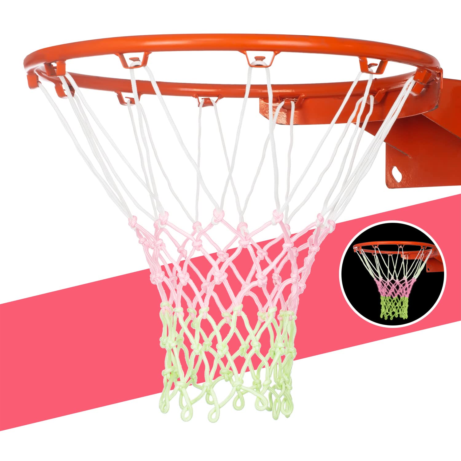 Glow Basketball Net - Heavy Duty 12 Loop Replacement Basketball Hoop Net with Night Light, Luminous Basketball Net for Indoor & Outdoor Court, Backyard, Driveway - Perfect for Night Games & Practice