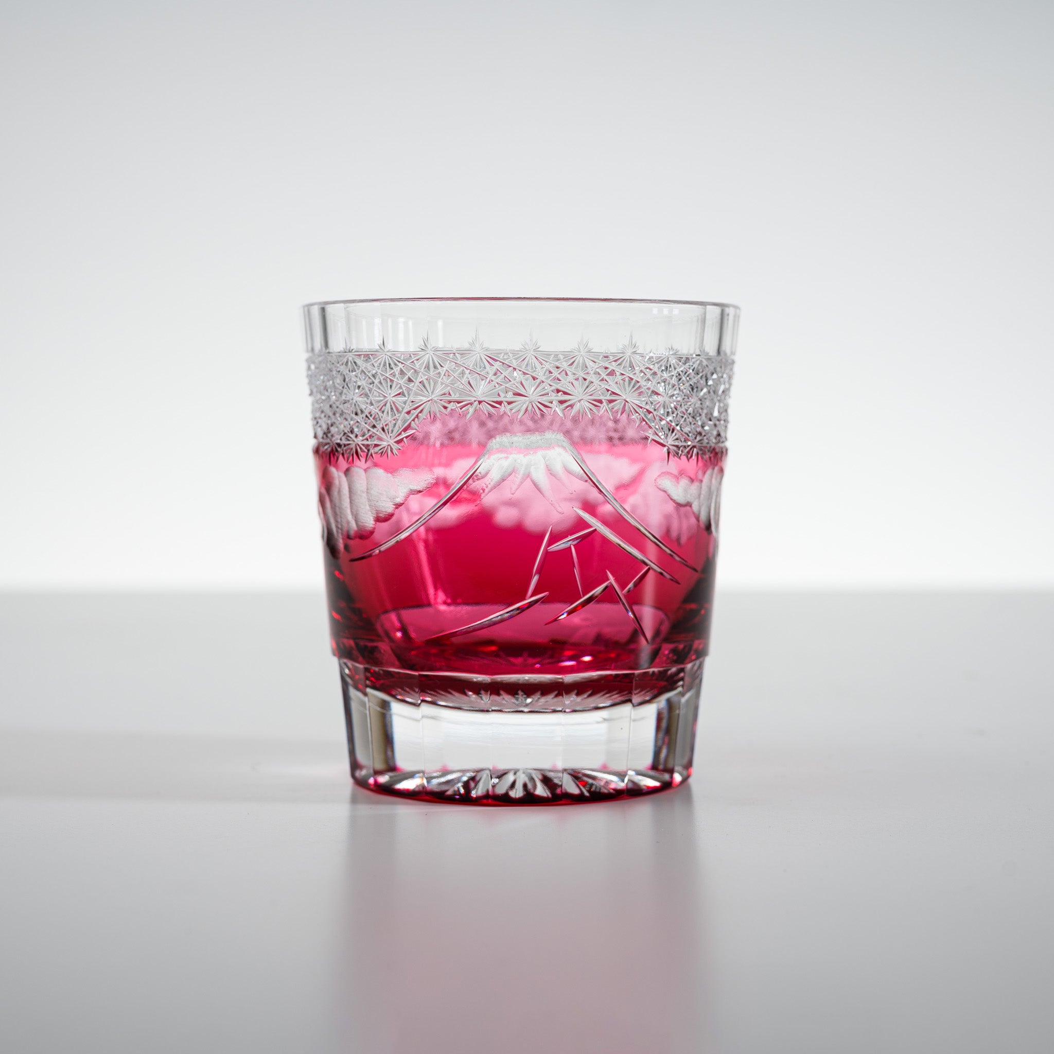 Yamada Crystal Glass Rock Glass with Mt Fuji Design - Elegant Red Whiskey Tumbler for Bourbon, Scotch & Cocktails - Perfect for Home Bar, Gifts & Party Decor